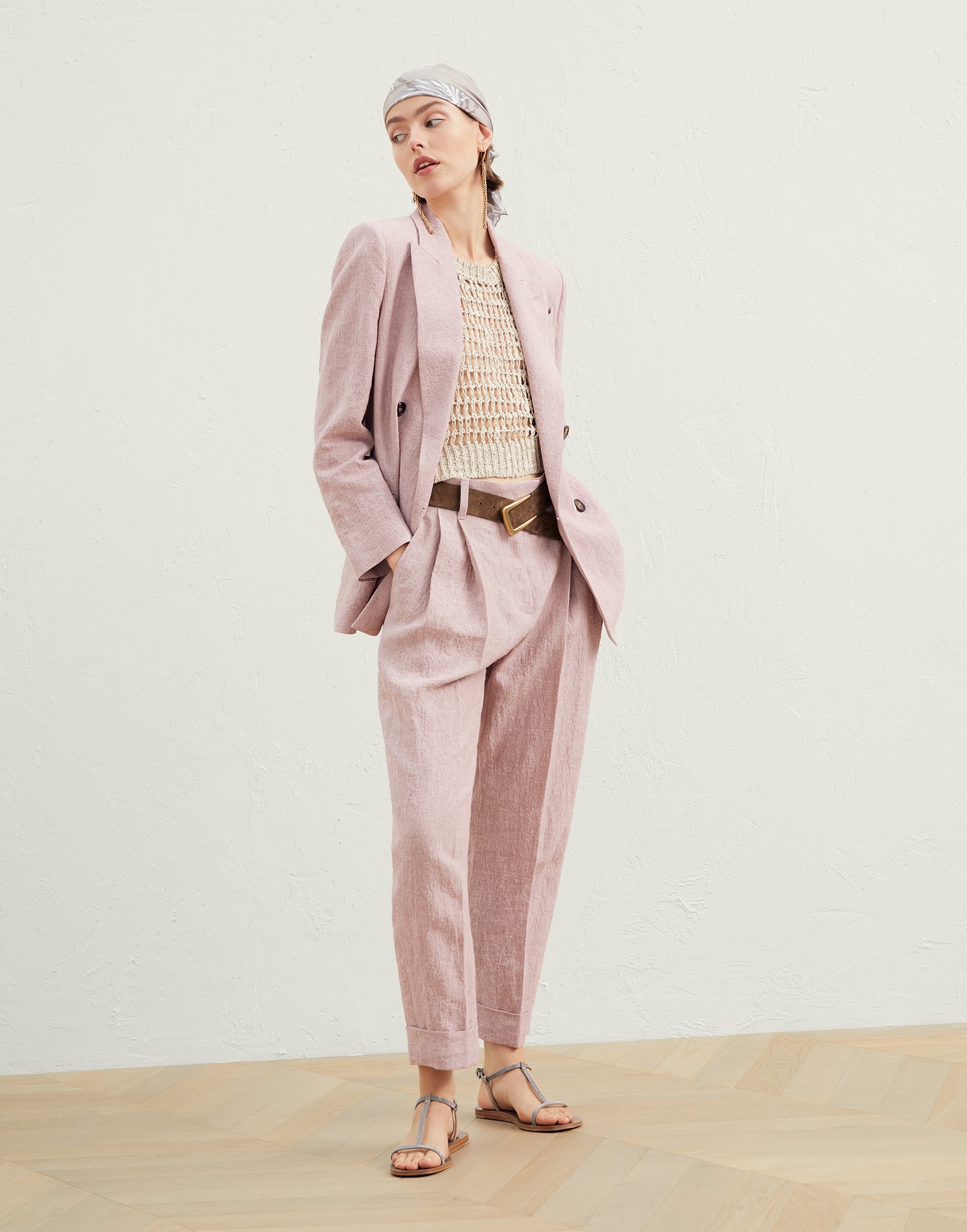 Wrinkled délavé linen blazer with monili - 5
