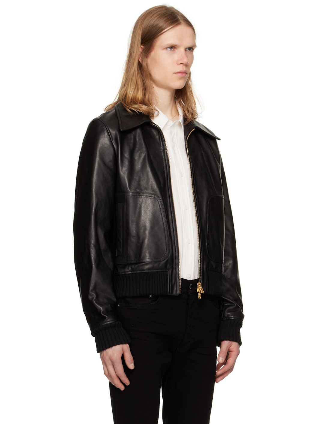 Black Zip Leather Jacket - 2