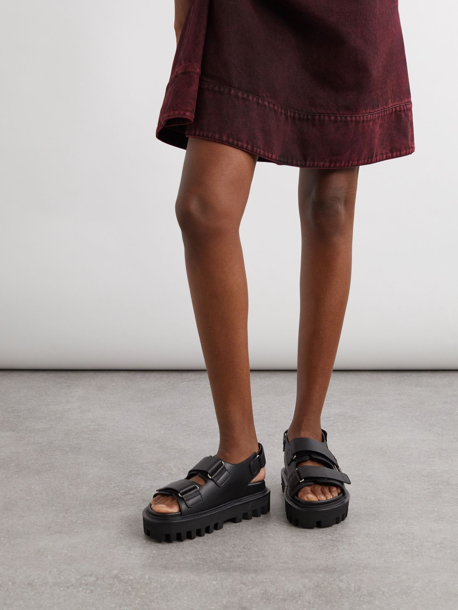 Embellished leather platform sandals Black - 2