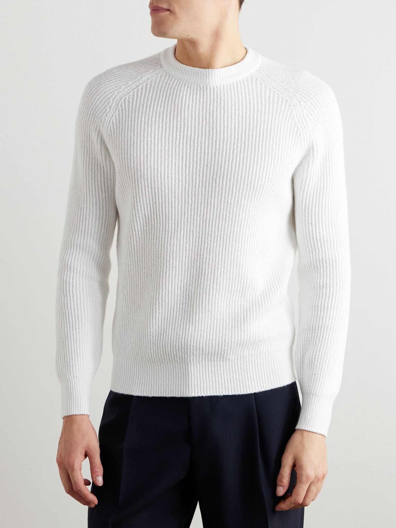 Ribbed Cotton Sweater White - 3