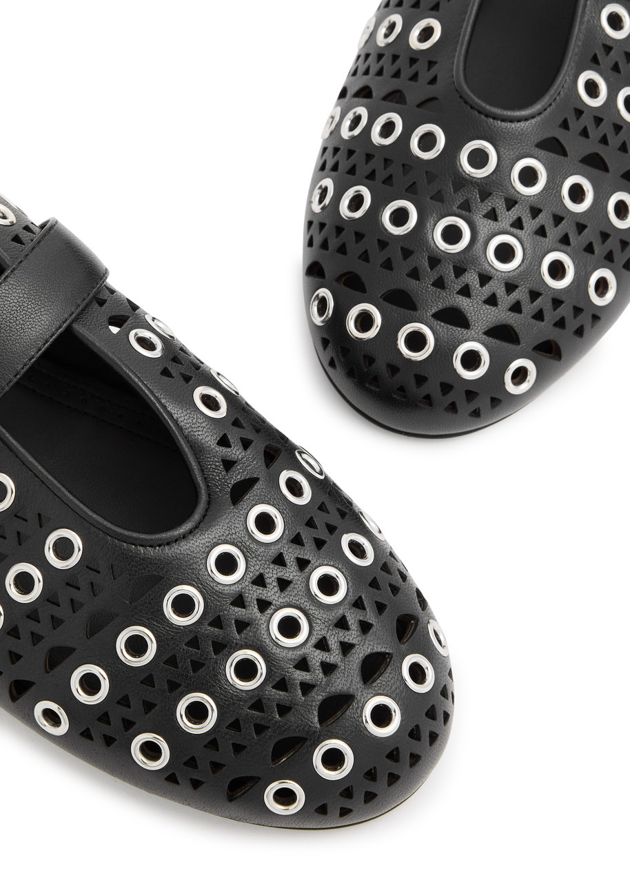 Alaïa Vienne Laser-cut Eyelet-embellished Leather Ballet Flats - 3
