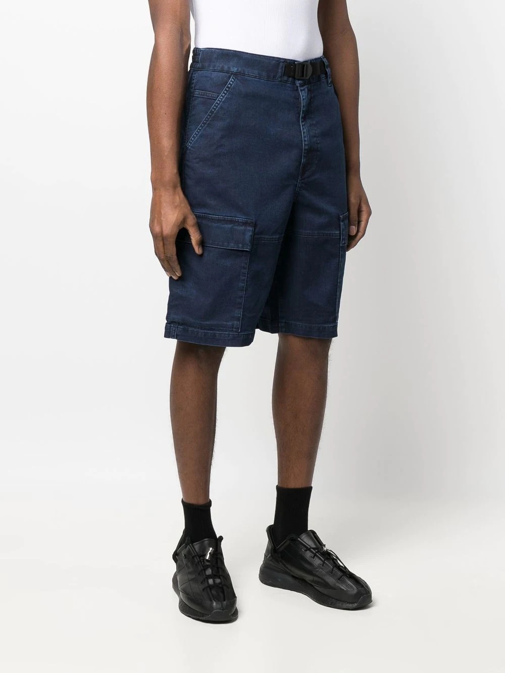 belted denim cargo shorts - 3