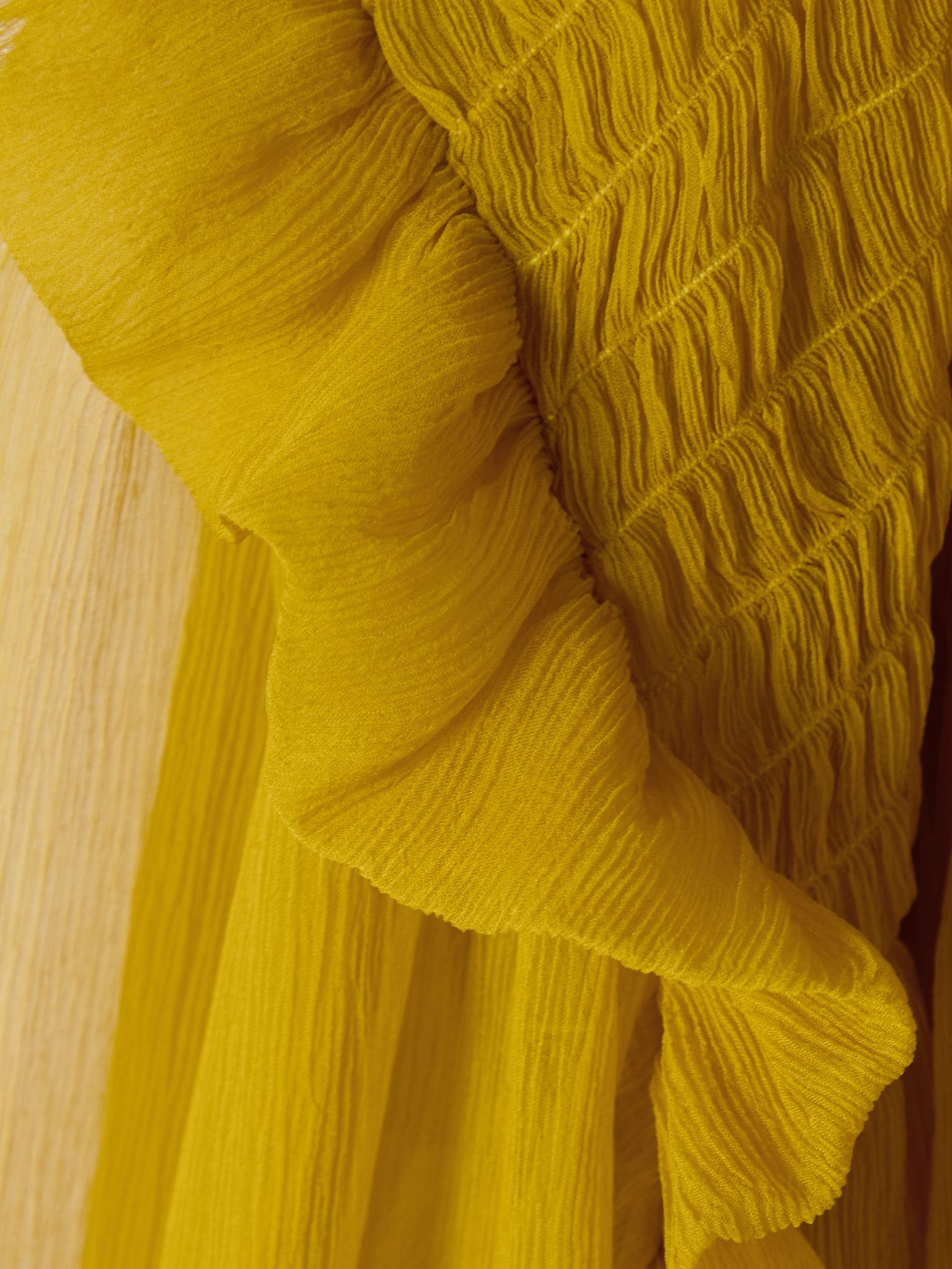 Smocked ruffled silk-crepon blouse Yellow - 5