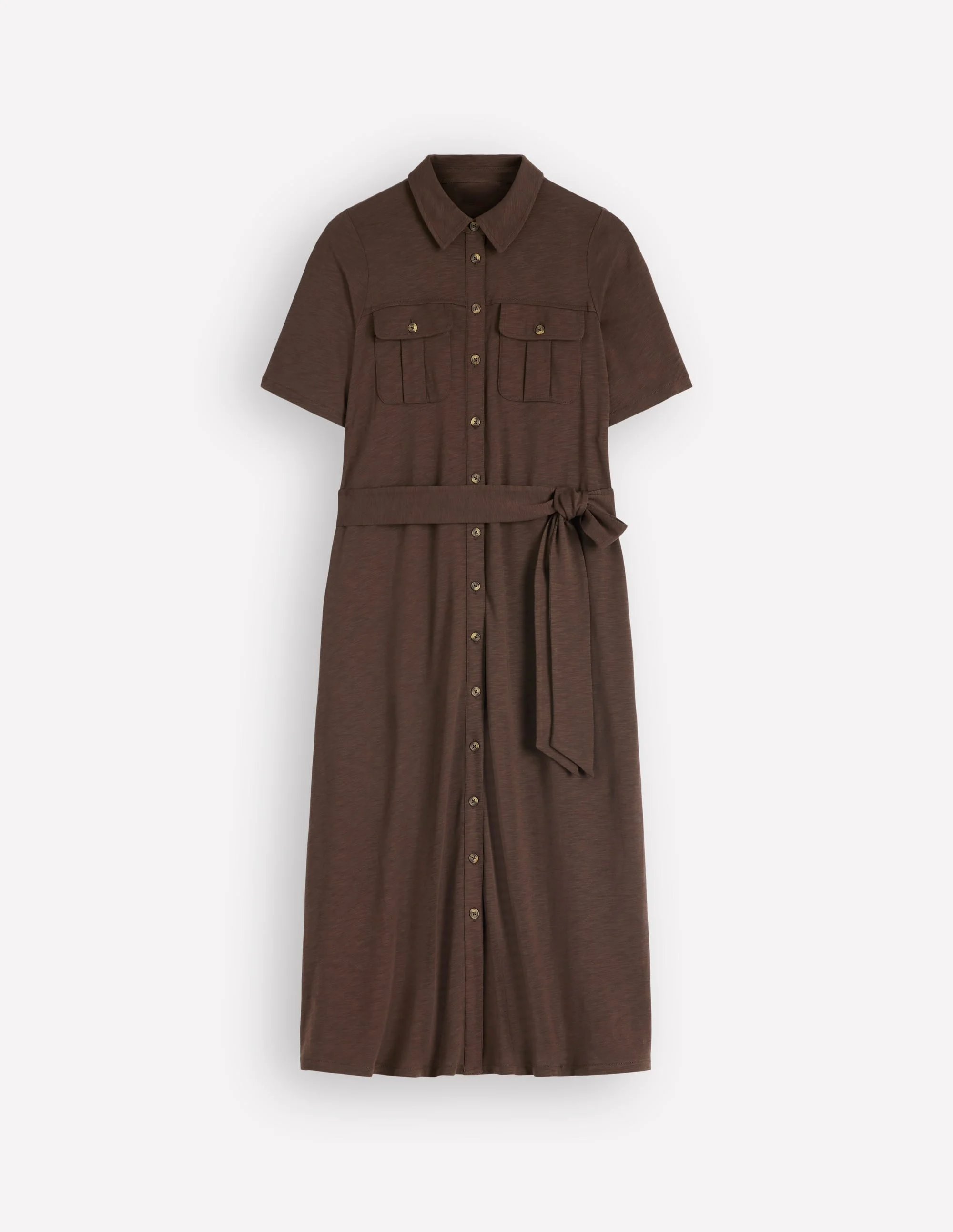 Mavis Midi Jersey Shirt Dress-Bitter Chocolate - 1
