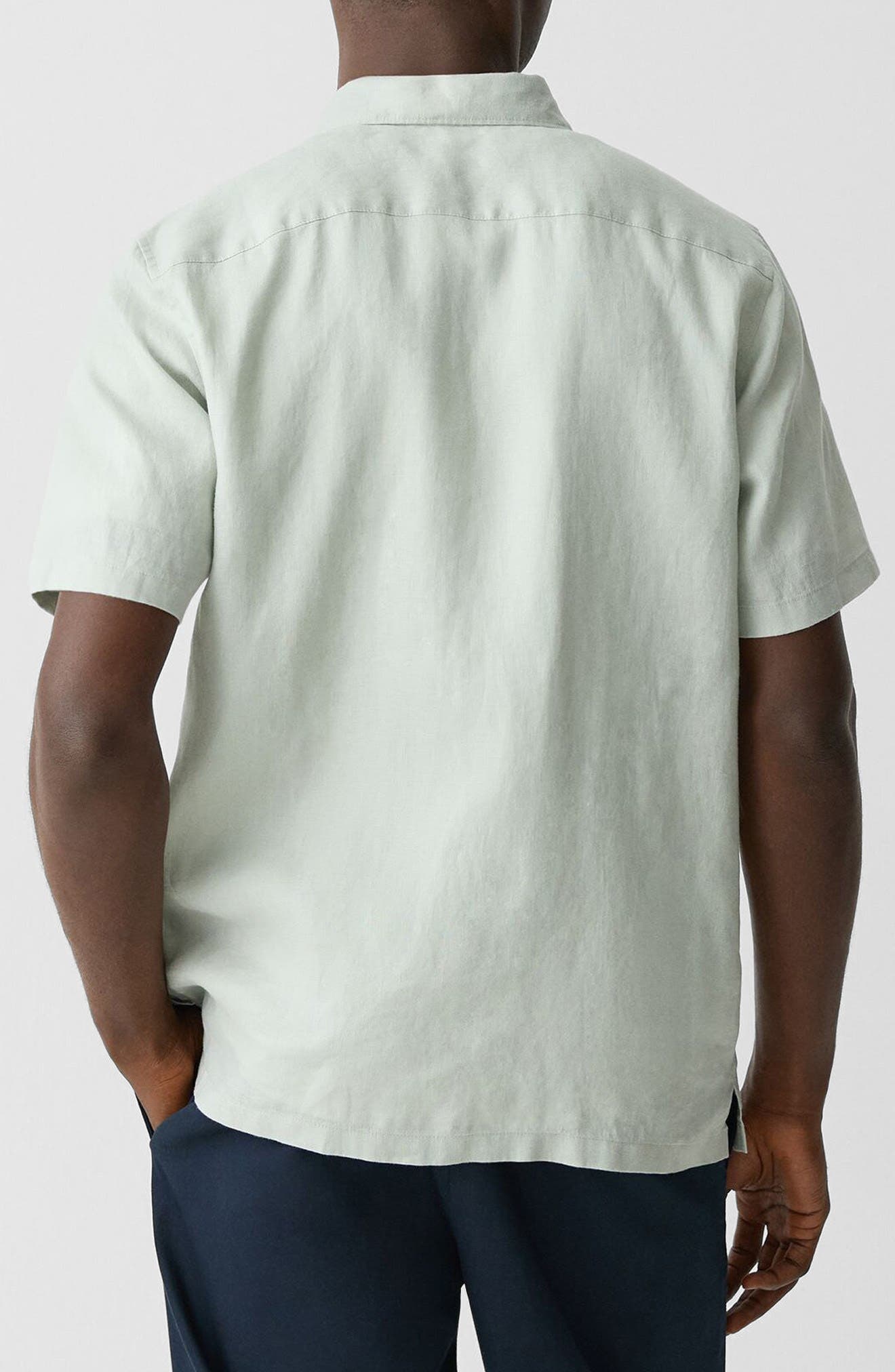 Theory Irving Solid Short Sleeve Linen Button-Up Shirt in Light Green at Nordstrom - 3