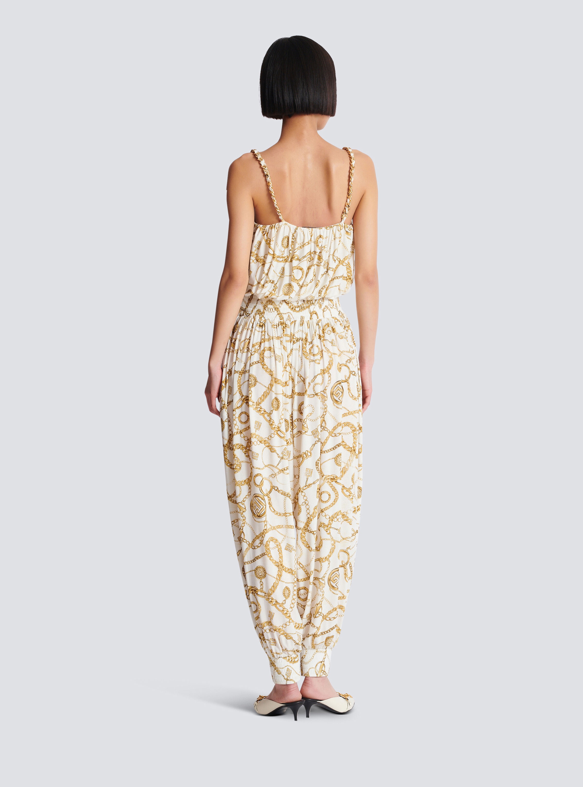 Flowing printed jumpsuit with Balmain Chains pattern - 4