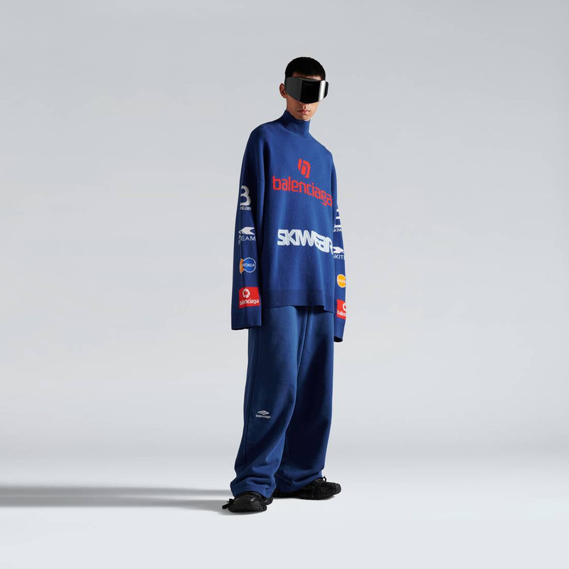 BALENCIAGA Men's Sponsor Long Sleeve Turtleneck in Blue/multicolor outlook