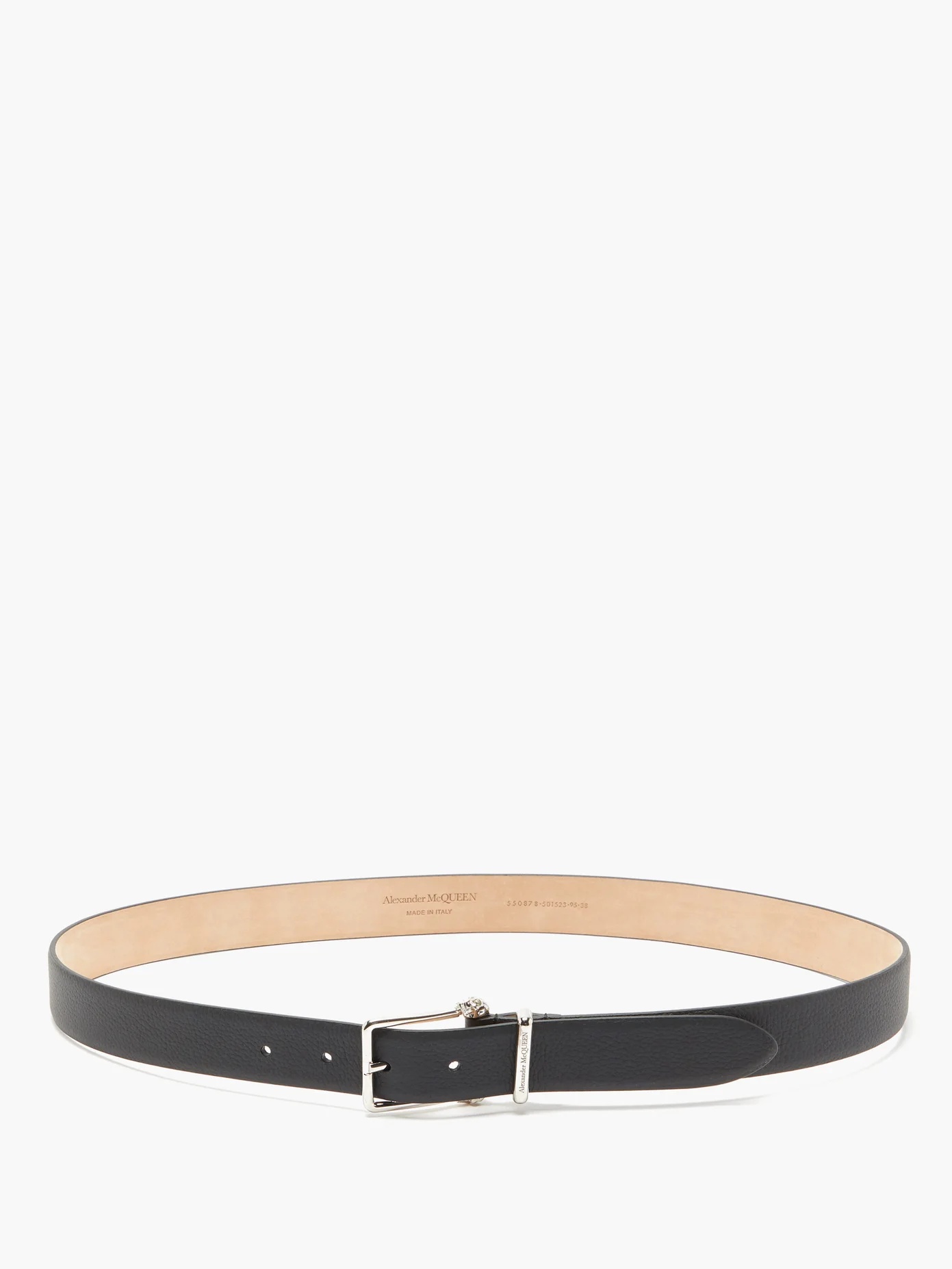 Skull-buckle grained-leather belt - 3