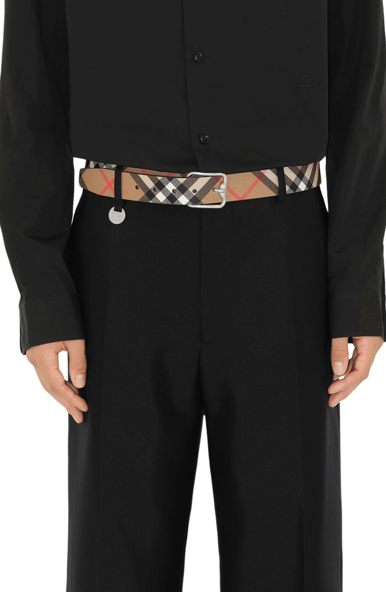 burberry Check Reversible Belt in Sand/Military/Silver at Nordstrom - 4