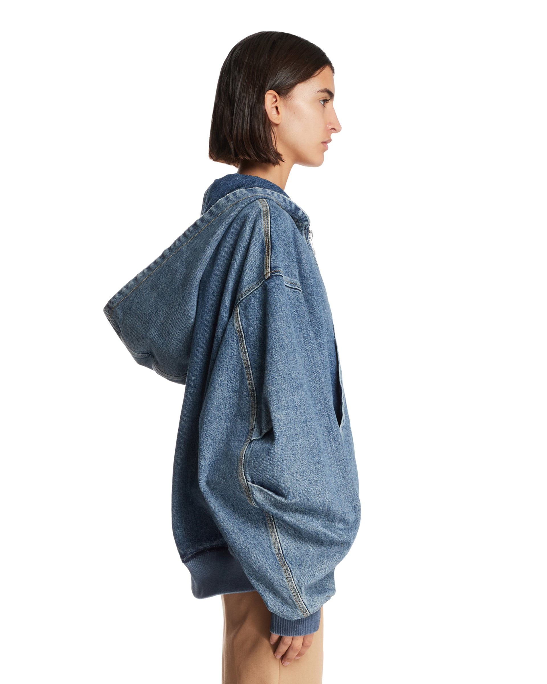 Sky Blue Washed Denim Bomber Jacket - 5