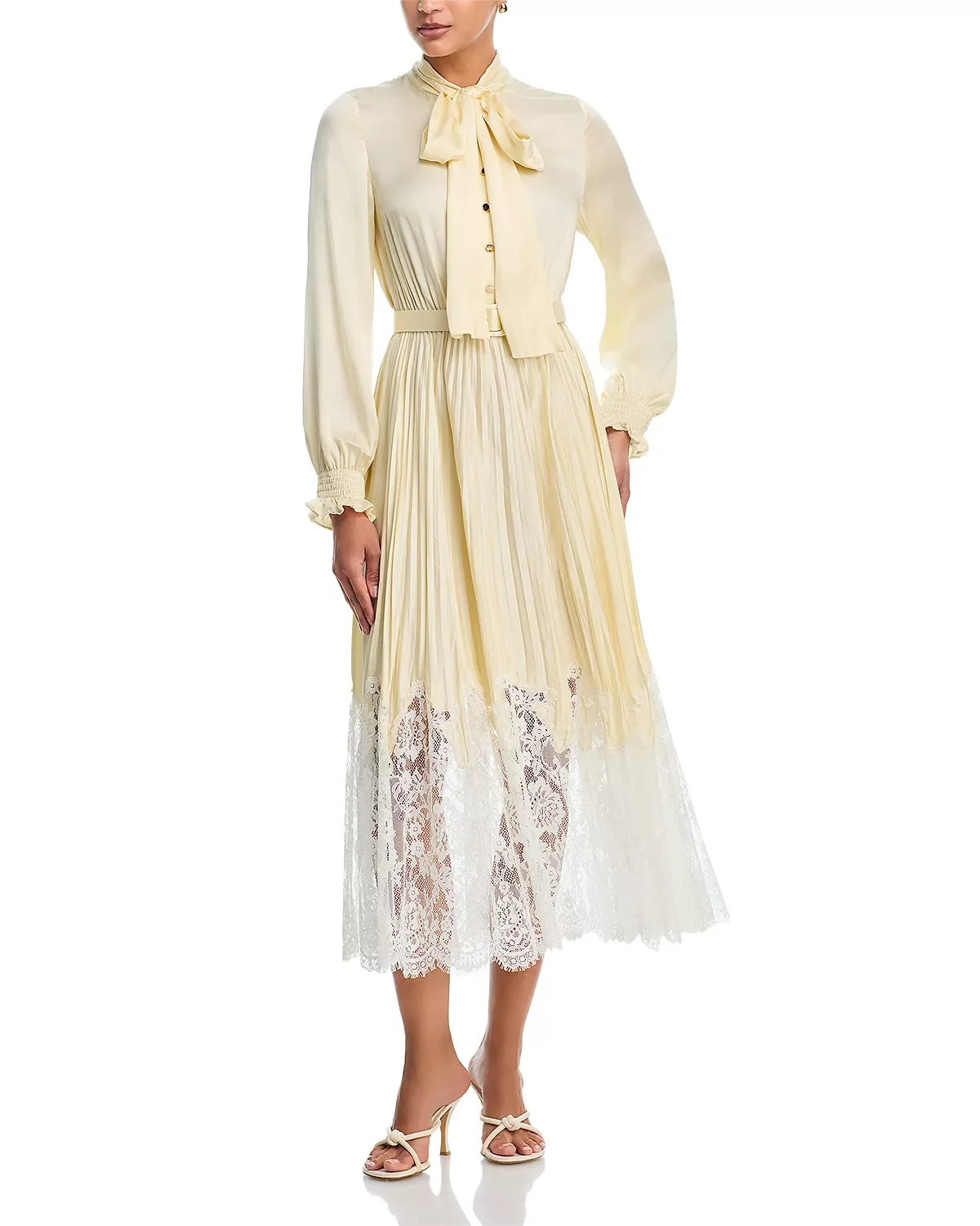 Lace Trim Satin Dress - 1