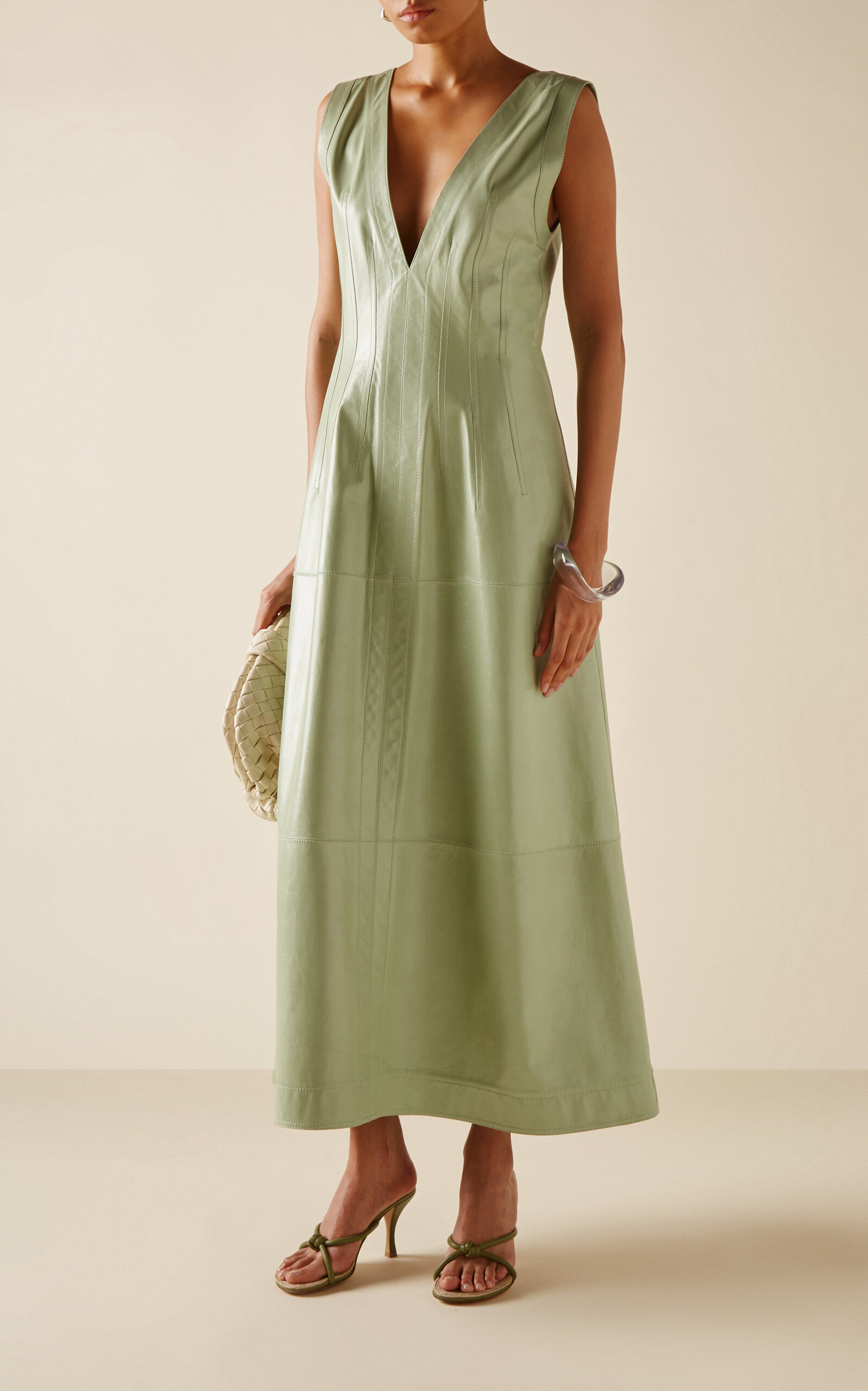 Tasseled Leather Midi Dress green - 3