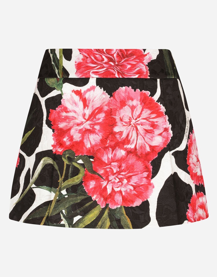 Carnation-print brocade miniskirt - 1