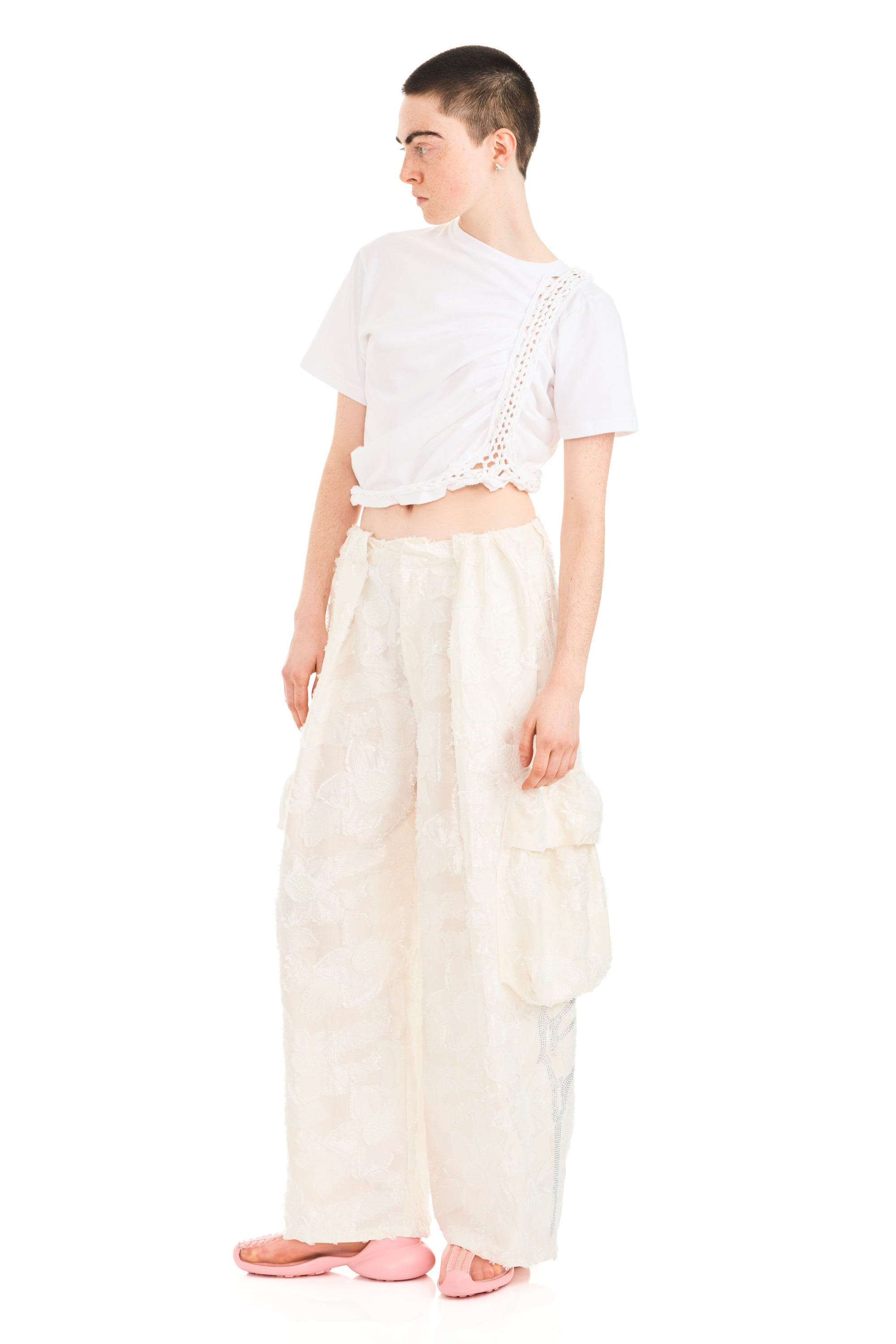WHITE WINGS RHINESTONE PLEATED CARGO PANT - 3