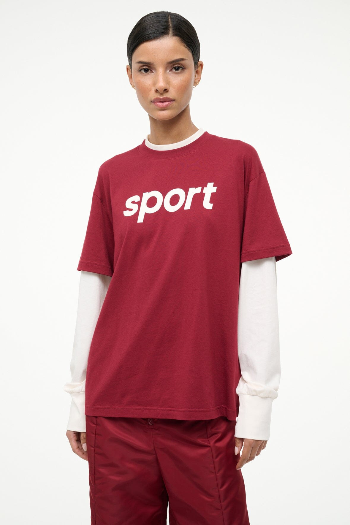 STAUD JUNIOR LONG SLEEVE TEE IVORY DEEP RED - 2