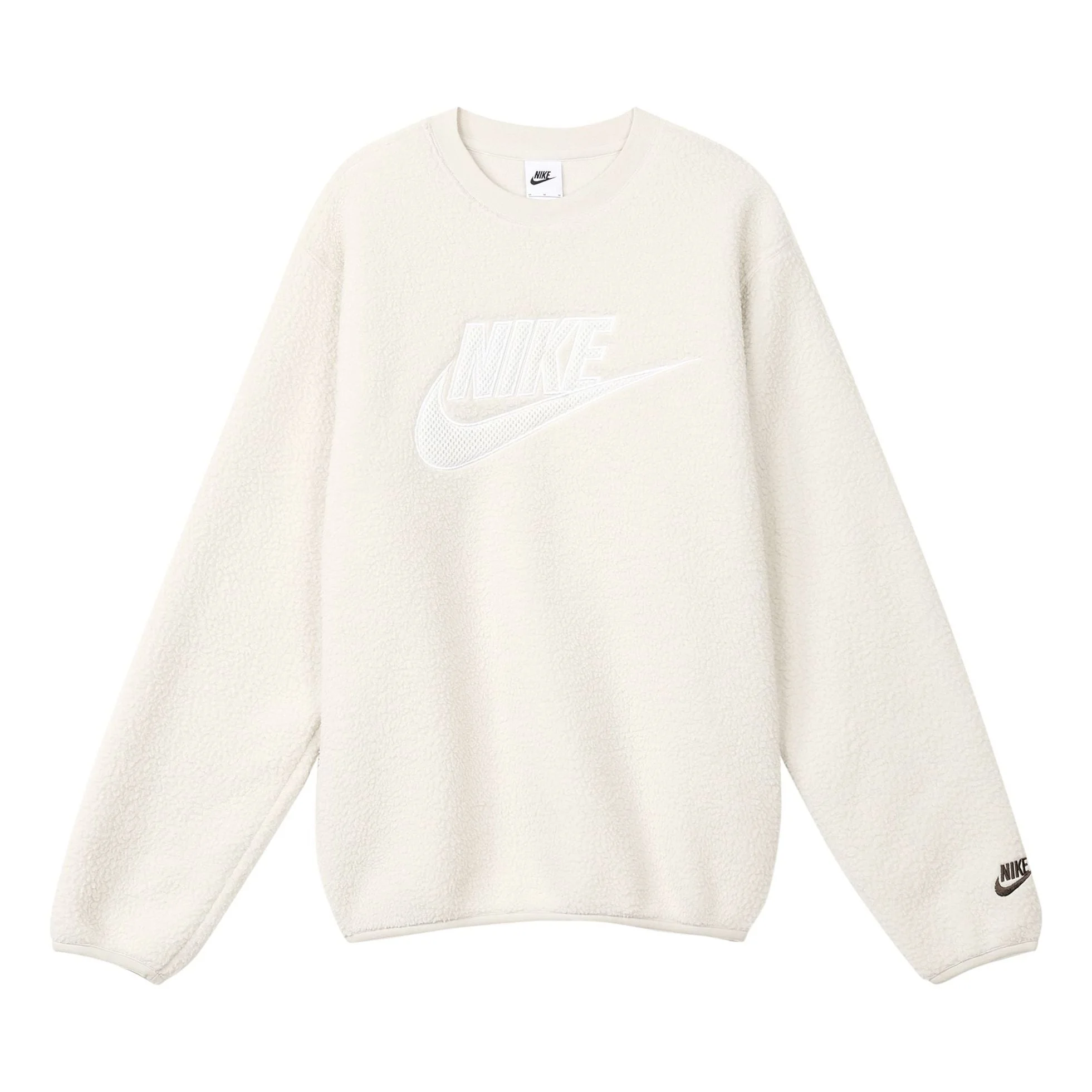 Men's Nike Logo Embroidered Loose Suede Round Neck Pullover Beige DD5018-072 - 1