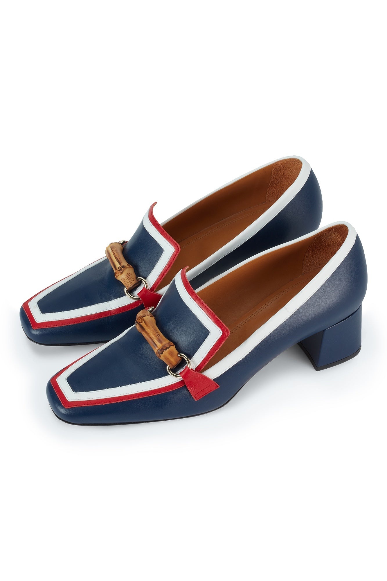 Blue & White Leather Heeled Loafer - 1