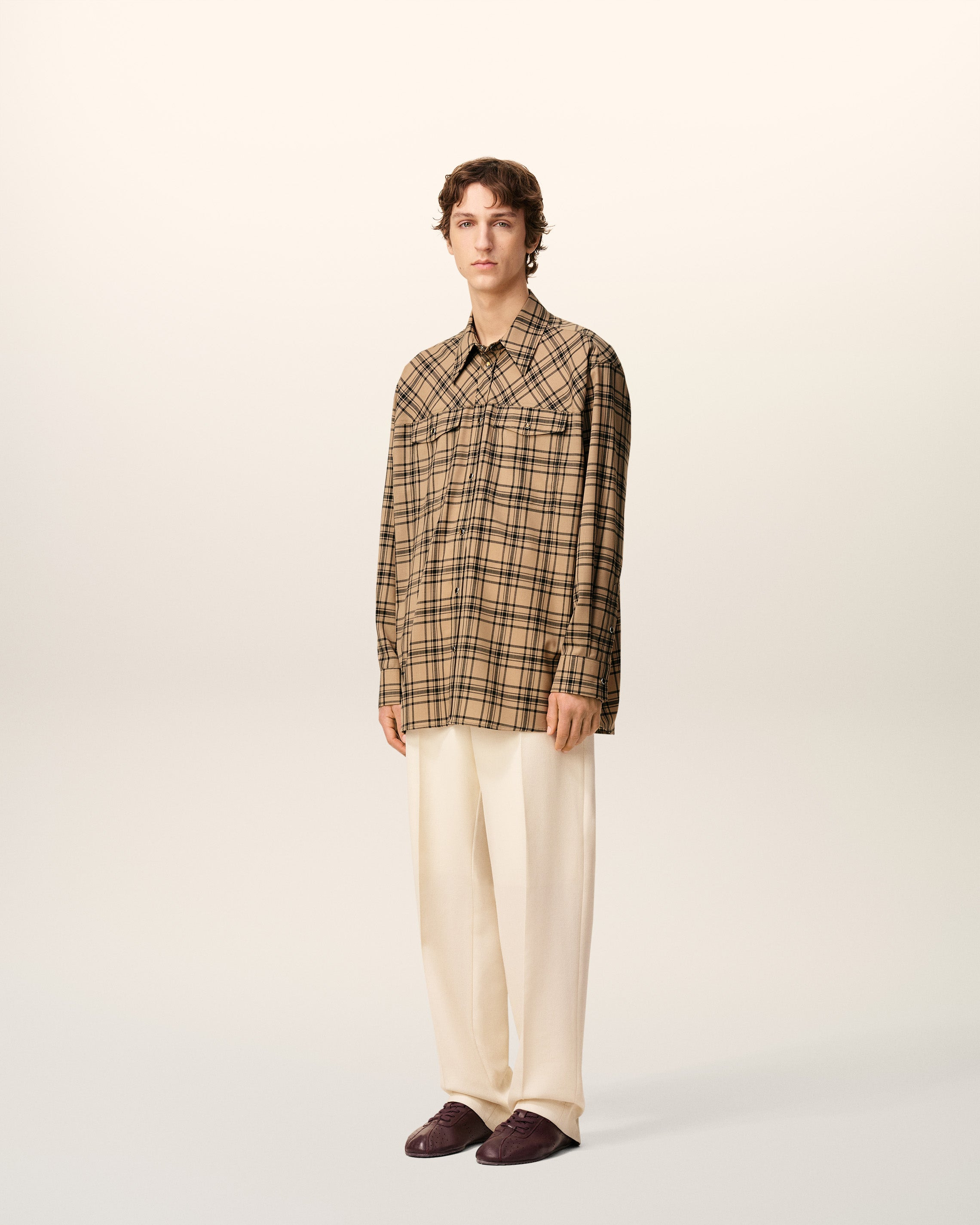 BROWN WOOL CHECKED LUMBERJACK SHIRT - 7