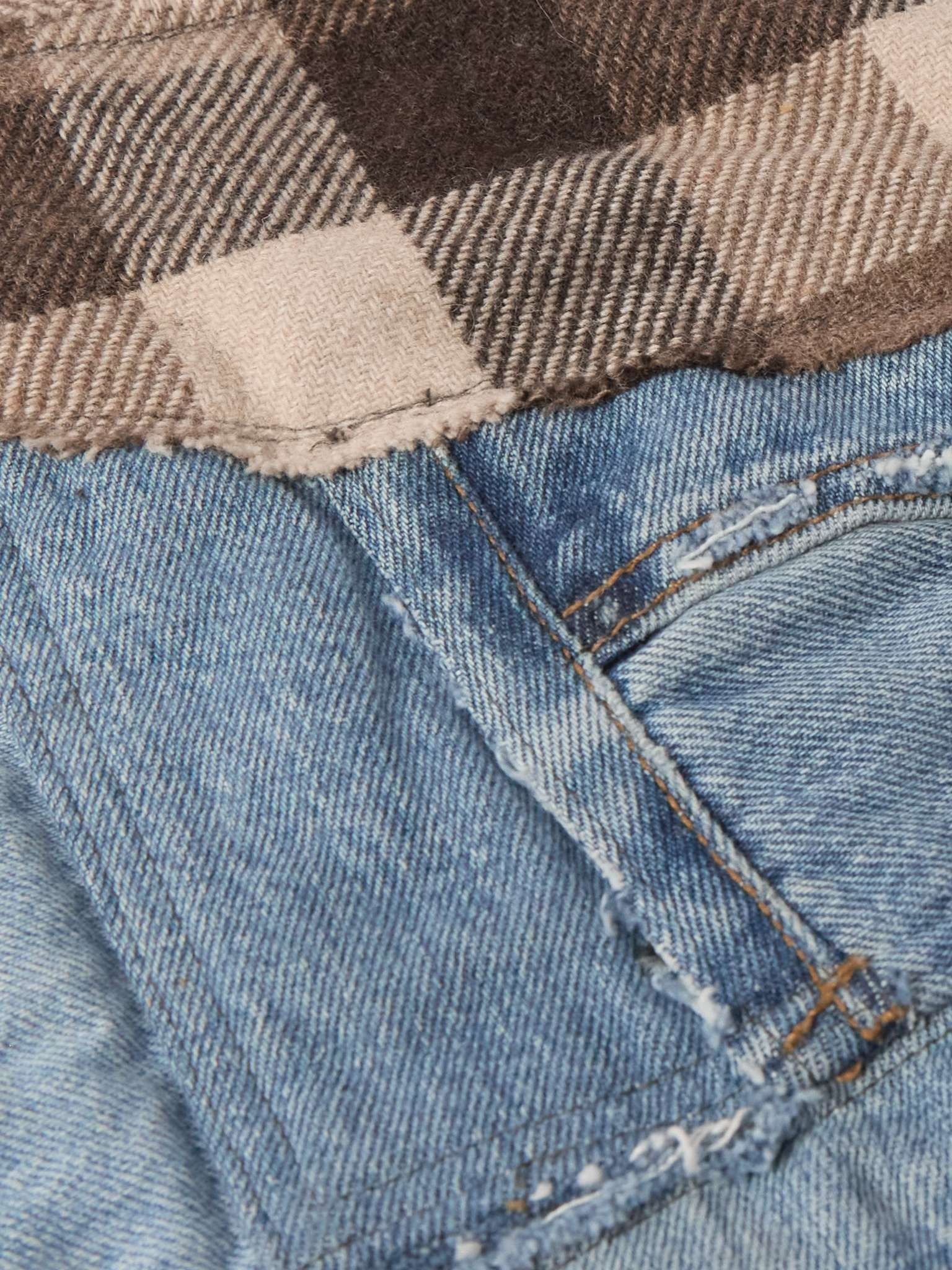 Patchwork Denim-Trimmed Checked Flannel Overshirt - 3