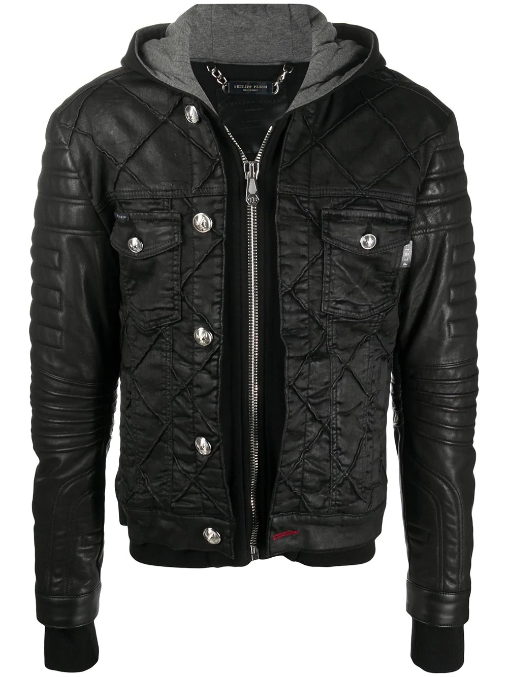 hooded biker jacket - 1