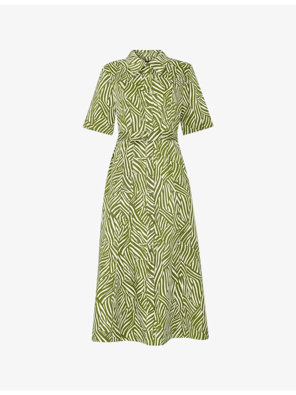 Linear leaf-print short-sleeve woven midi dress - 1