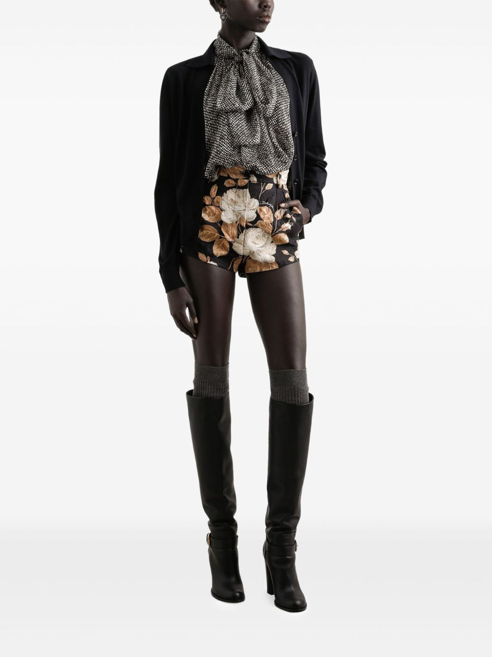 rose-print brocade high-waisted shorts - 2