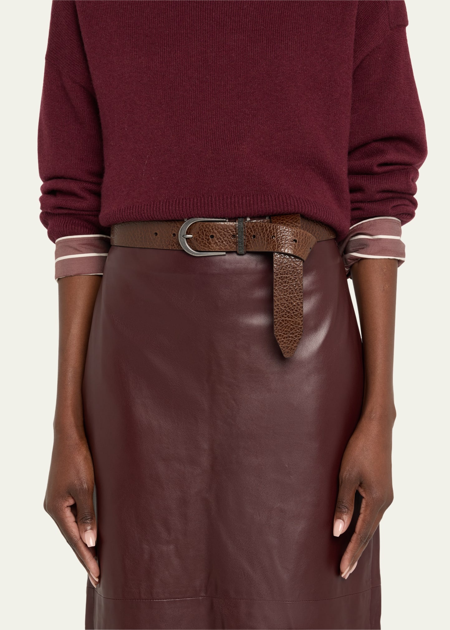 Calf Leather Belt W/ Brass Buckle - 2
