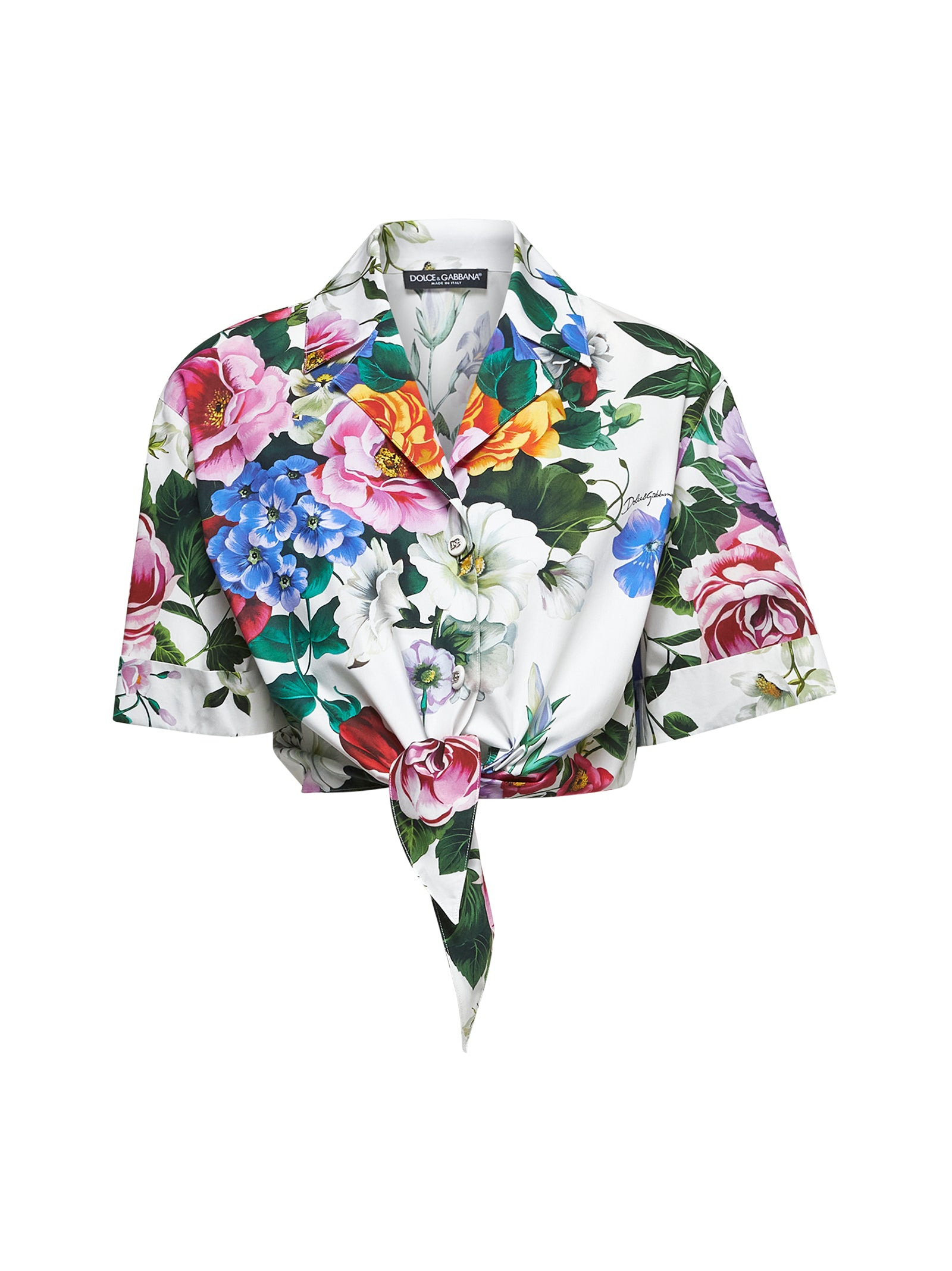 Floral print cotton cropped shirt - 1