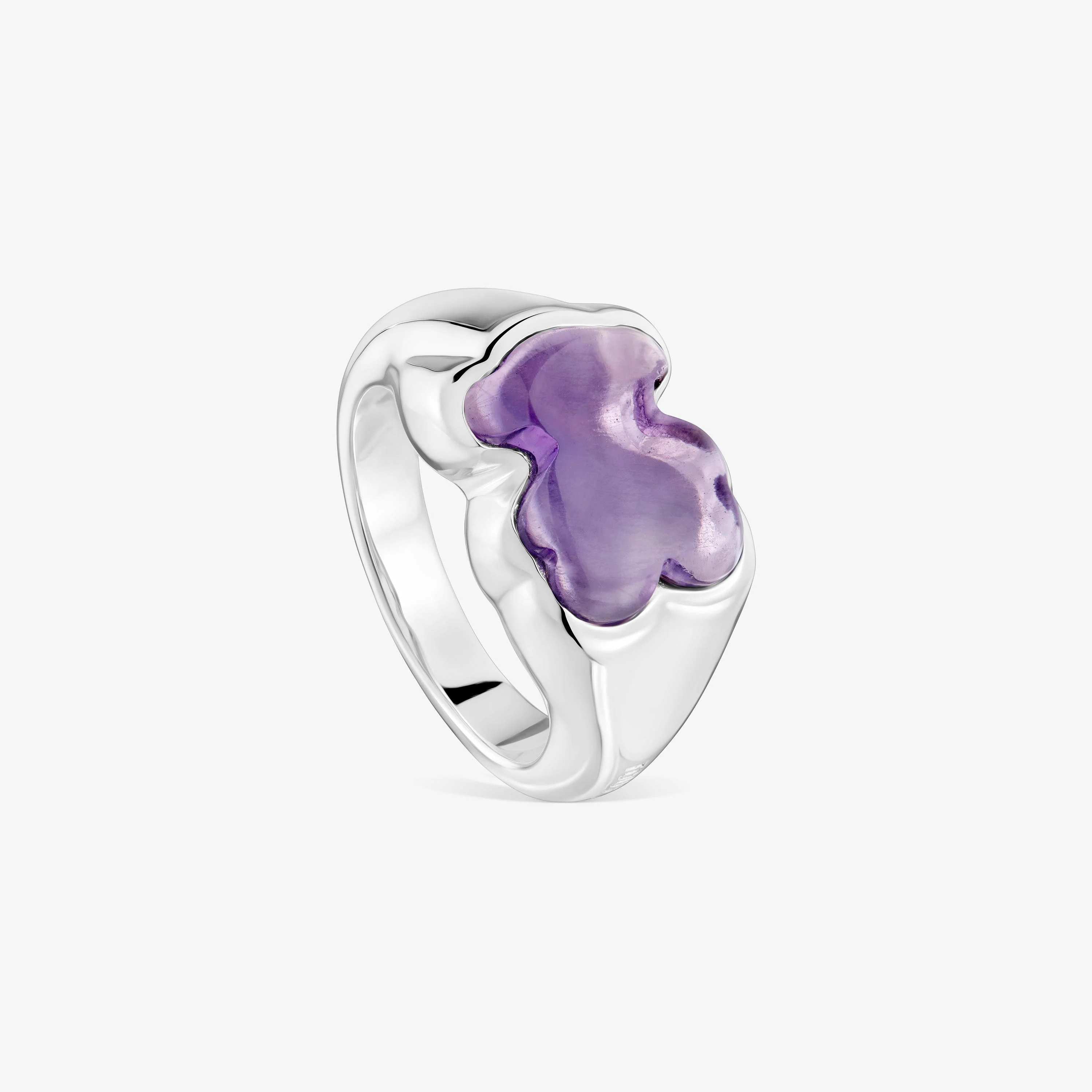 Silver and amethyst bear Signet ring Bold Motif - 1