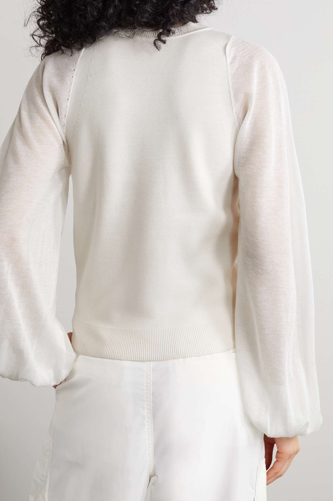 Embroidered merino wool and gauze sweater - 3