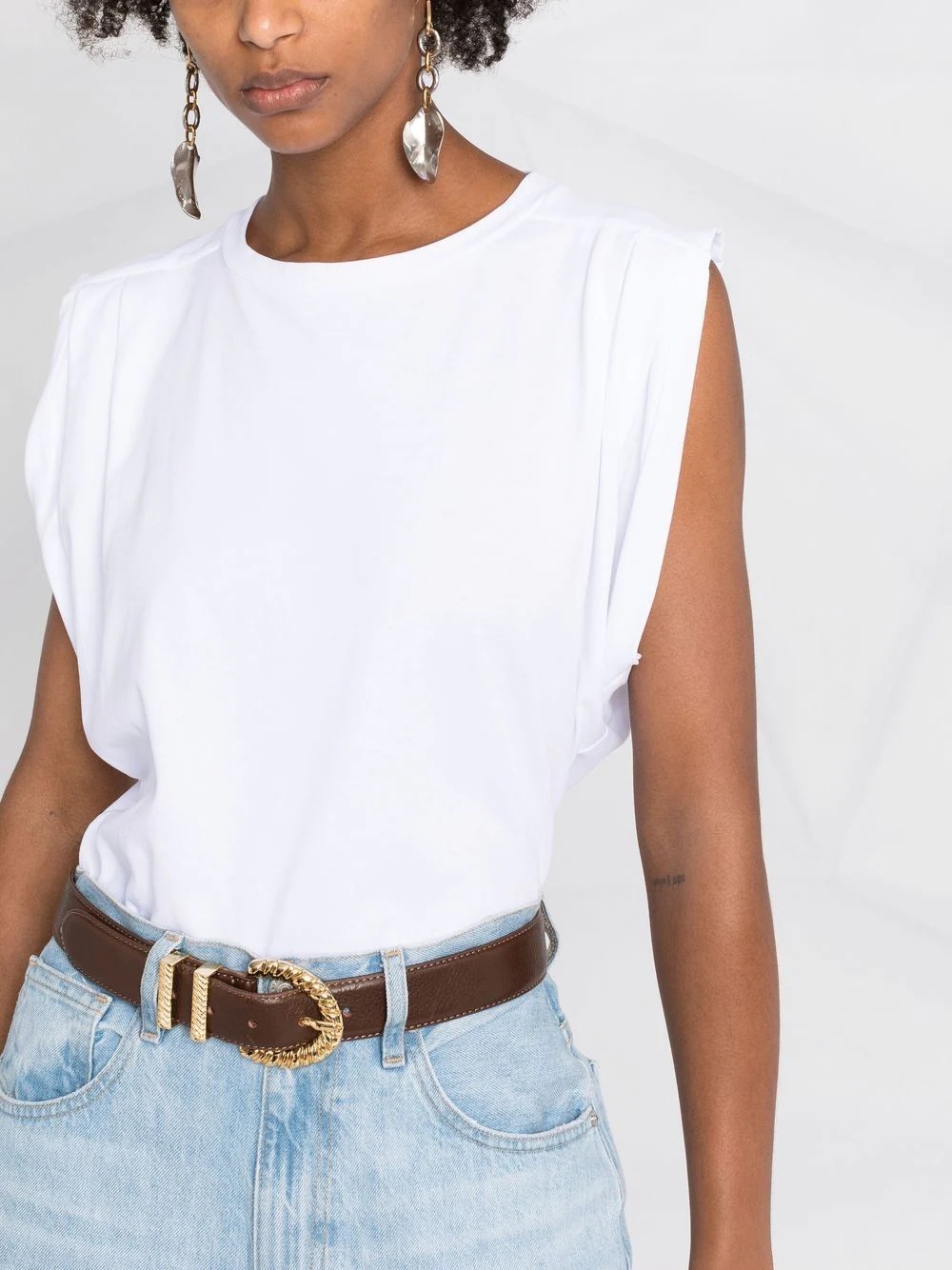 ruched-sleeve cotton T-shirt - 5