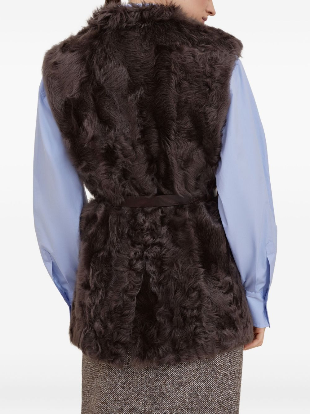 shearling belted vest - 4
