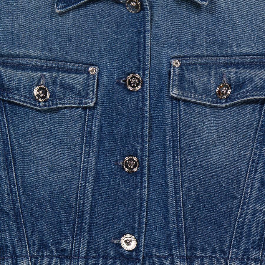 Versace Ladies Medium Blue Cropped Denim Jacket - 7