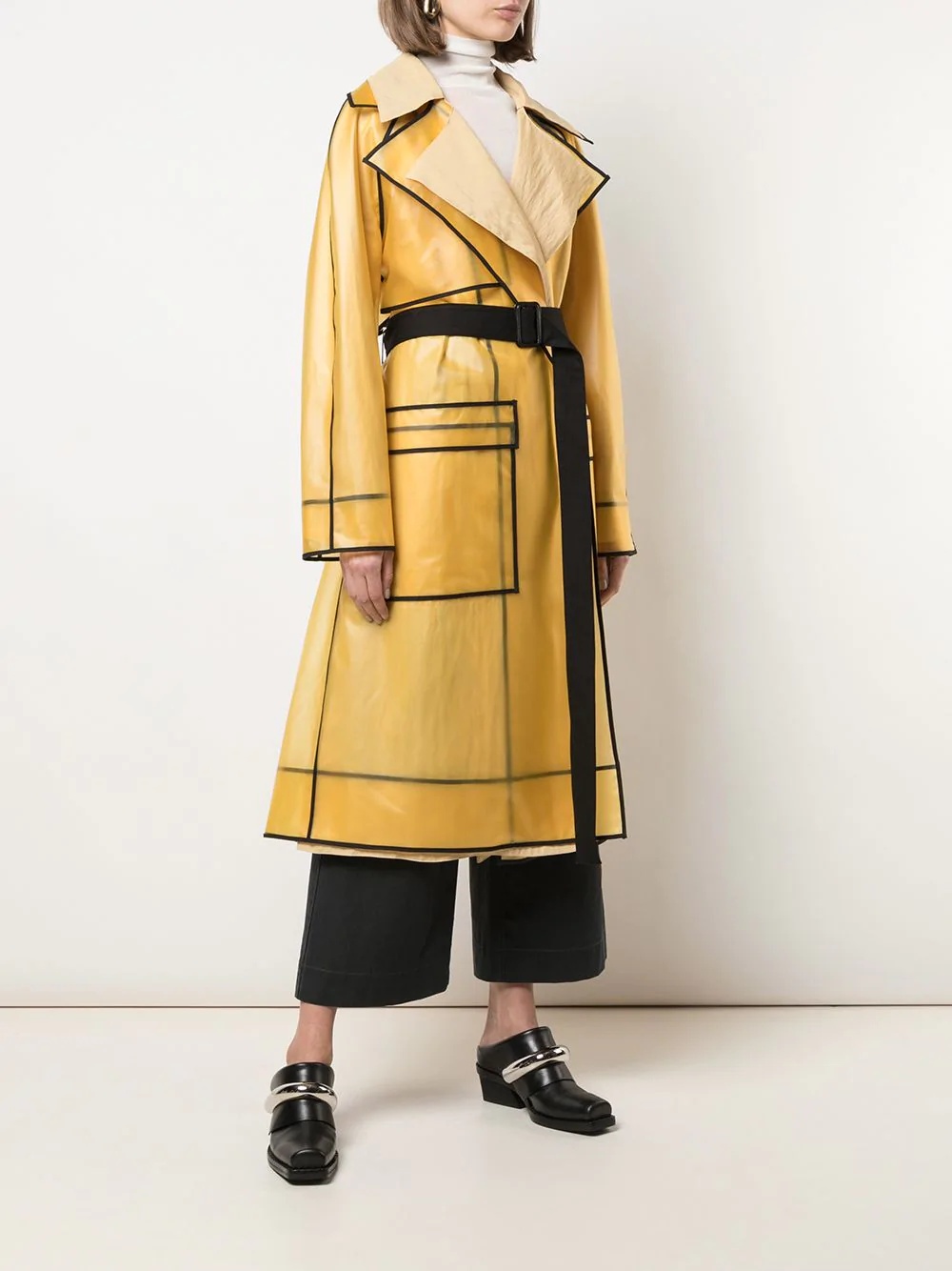 layered belted raincoat - 3