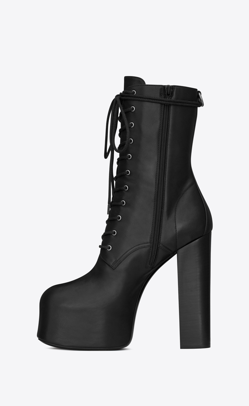 cherry lace-up platform booties in smooth leather 3