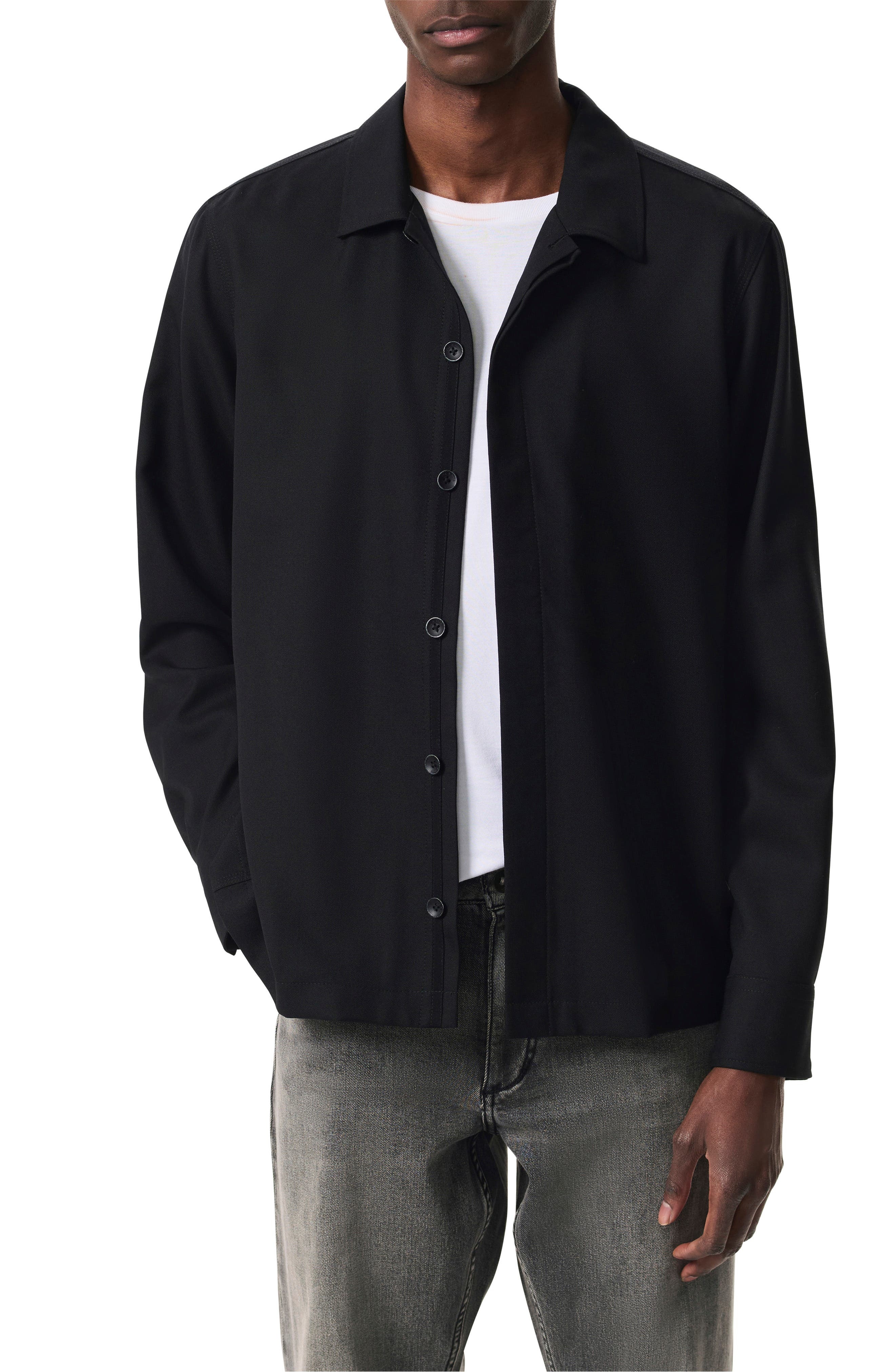 rag & bone Hyde Wool Blend Piqué Button-Up Shirt Jacket in Black at Nordstrom - 1