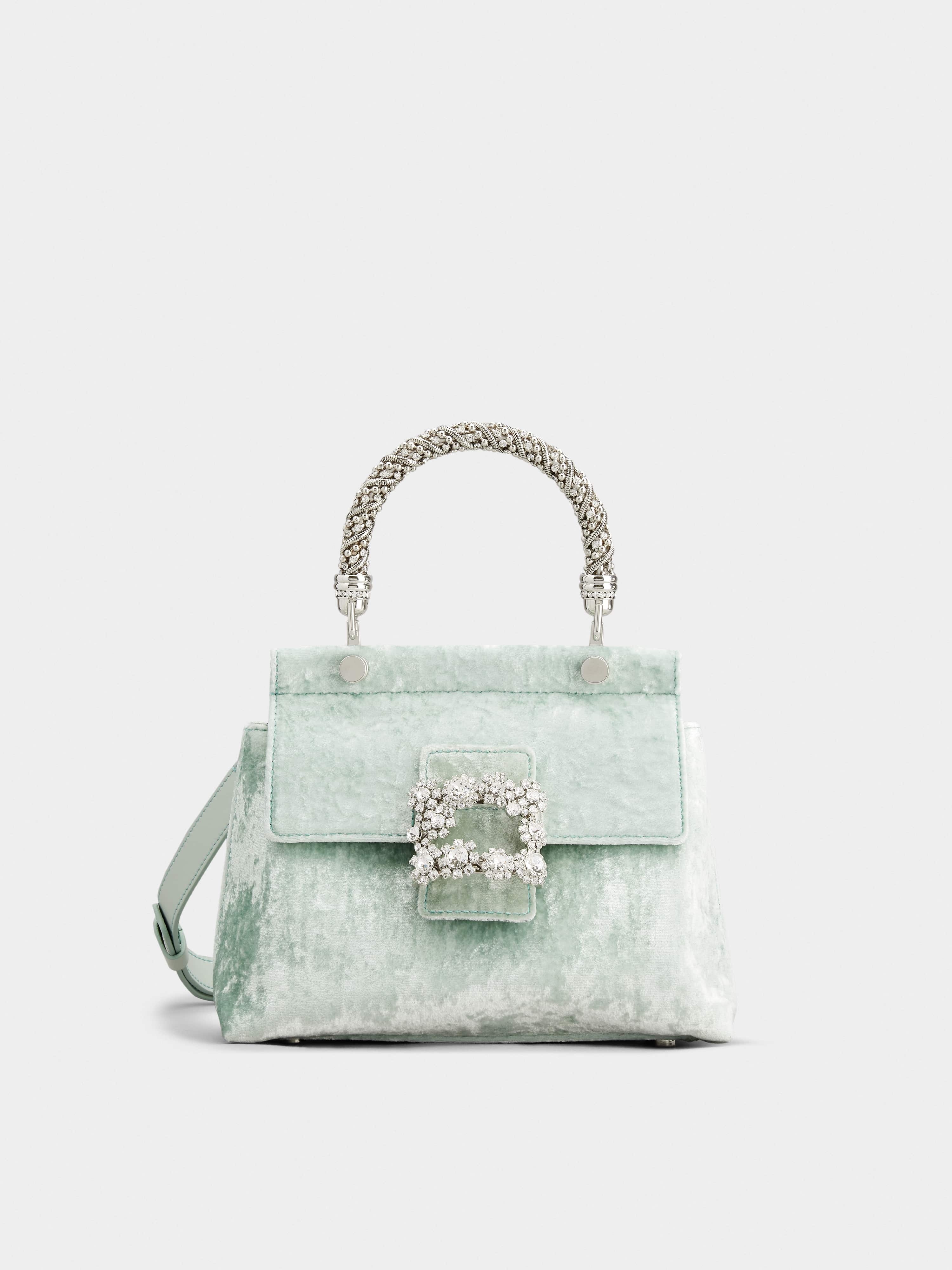 Viv' Flower Strass Jewel Buckle Cabas Mini Bag in Velvet - 1