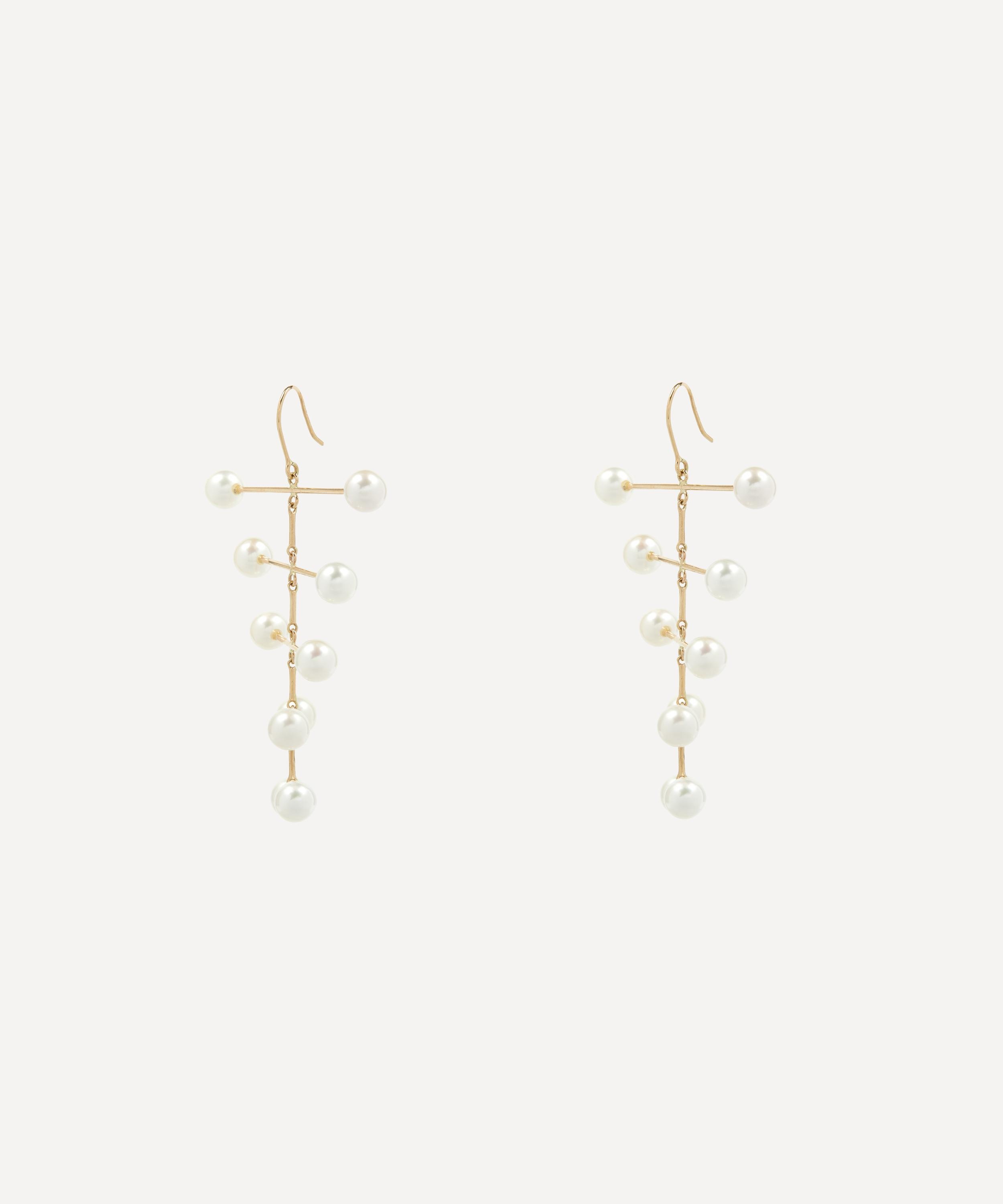 14ct Gold Pearl Blizzard Mobile Drop Earrings - 2