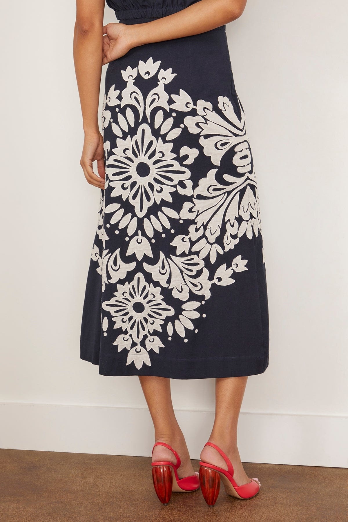 Liliana Applique Midi Skirt in Navy - 4