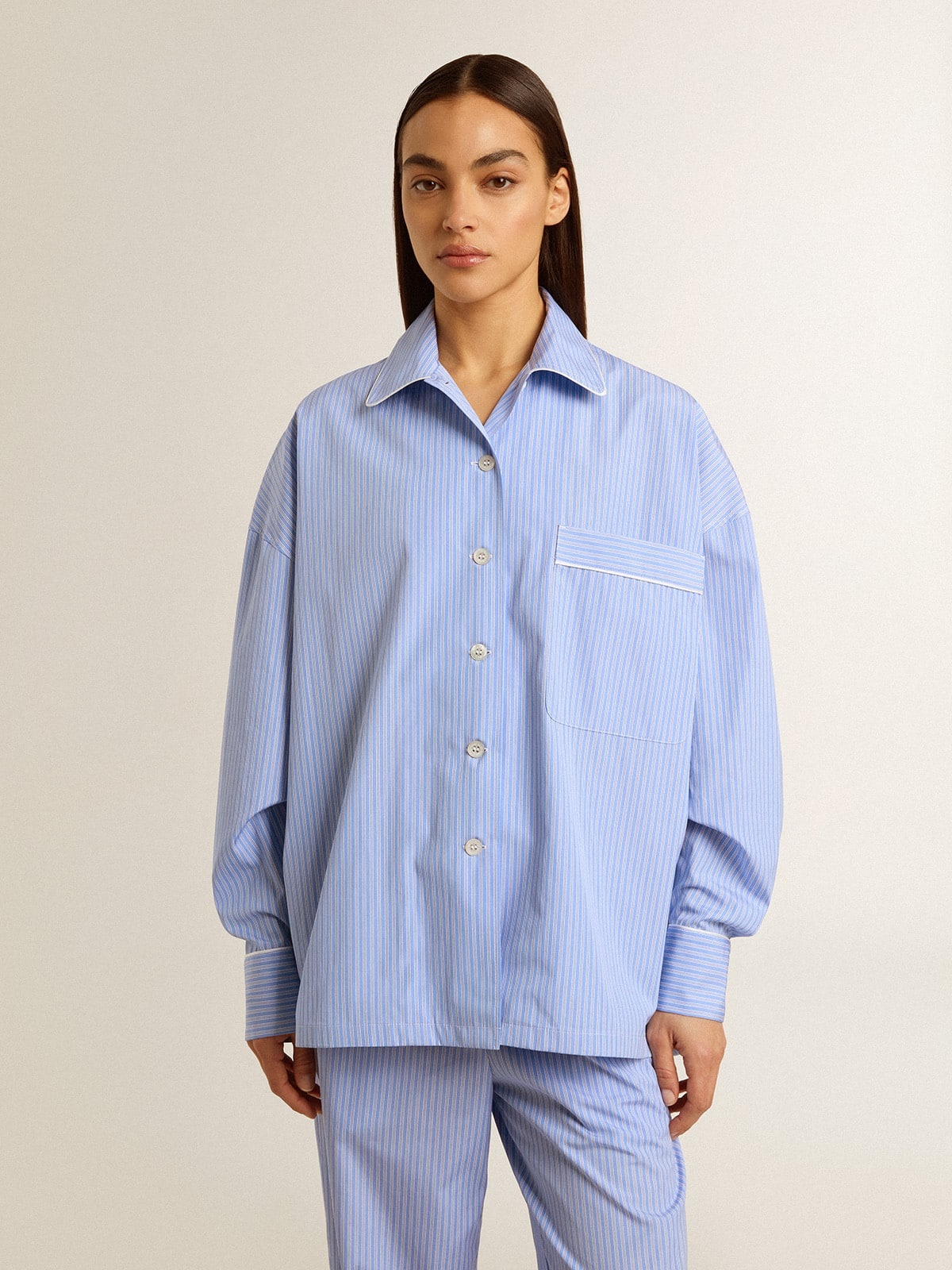 Women's shirt in striped cotton poplin - 2