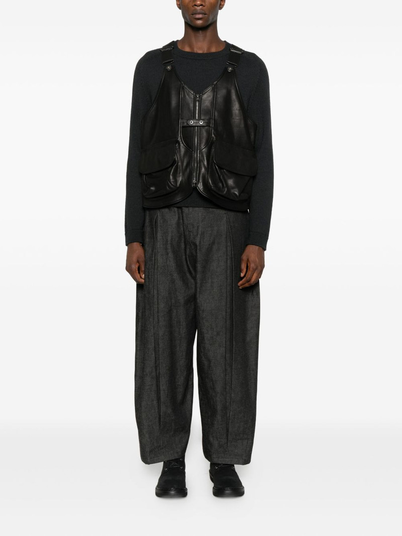 Yohji Yamamoto pocketed leather waistcoat outlook