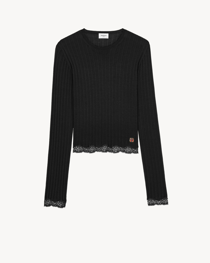 CASSANDRE LACED TOP IN RIBBED WOOL, CASHMERE, AND SILK 1