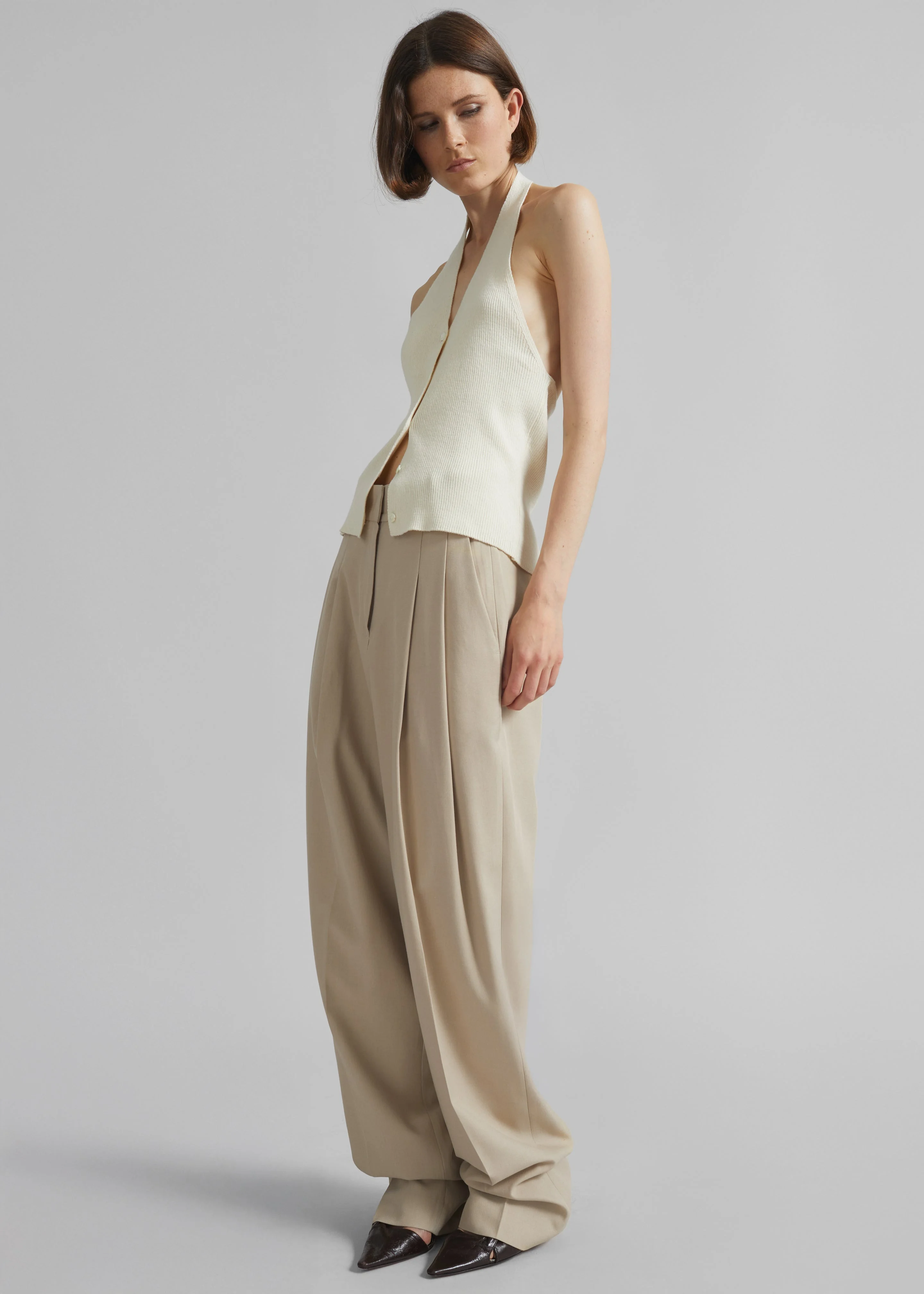 Gelso Pleated Twill Trousers - Beige - 1