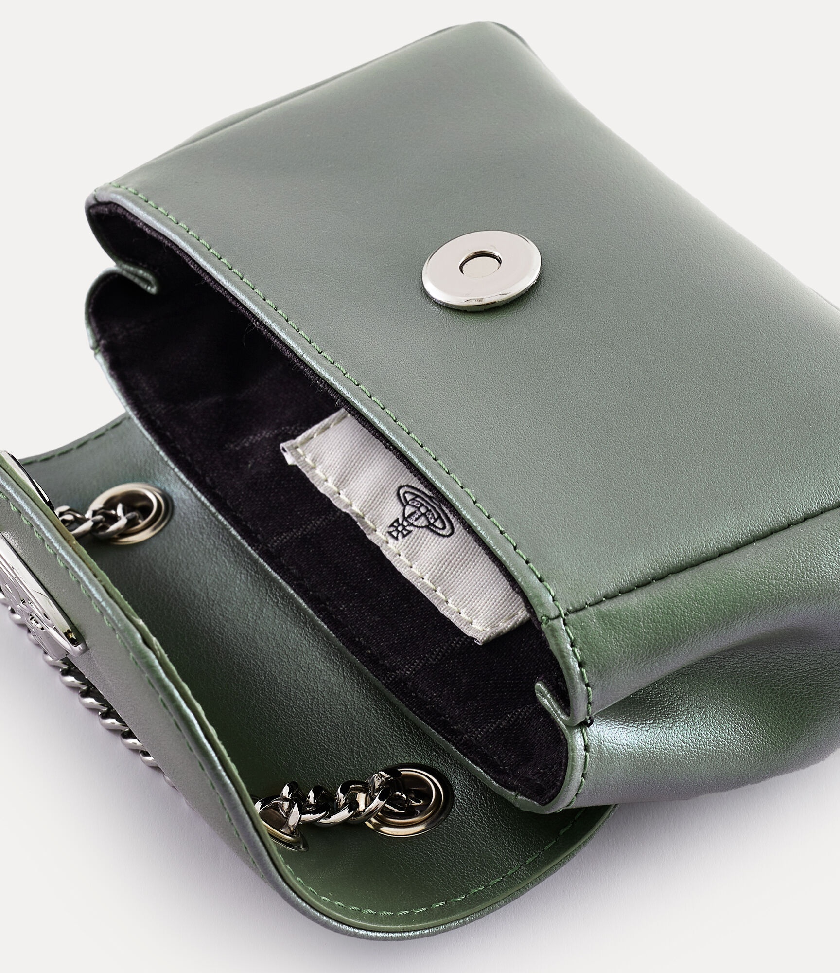 PEARLISED LEATHER THIN LINE ORB SMALL PURSE WITH CHAIN - 3