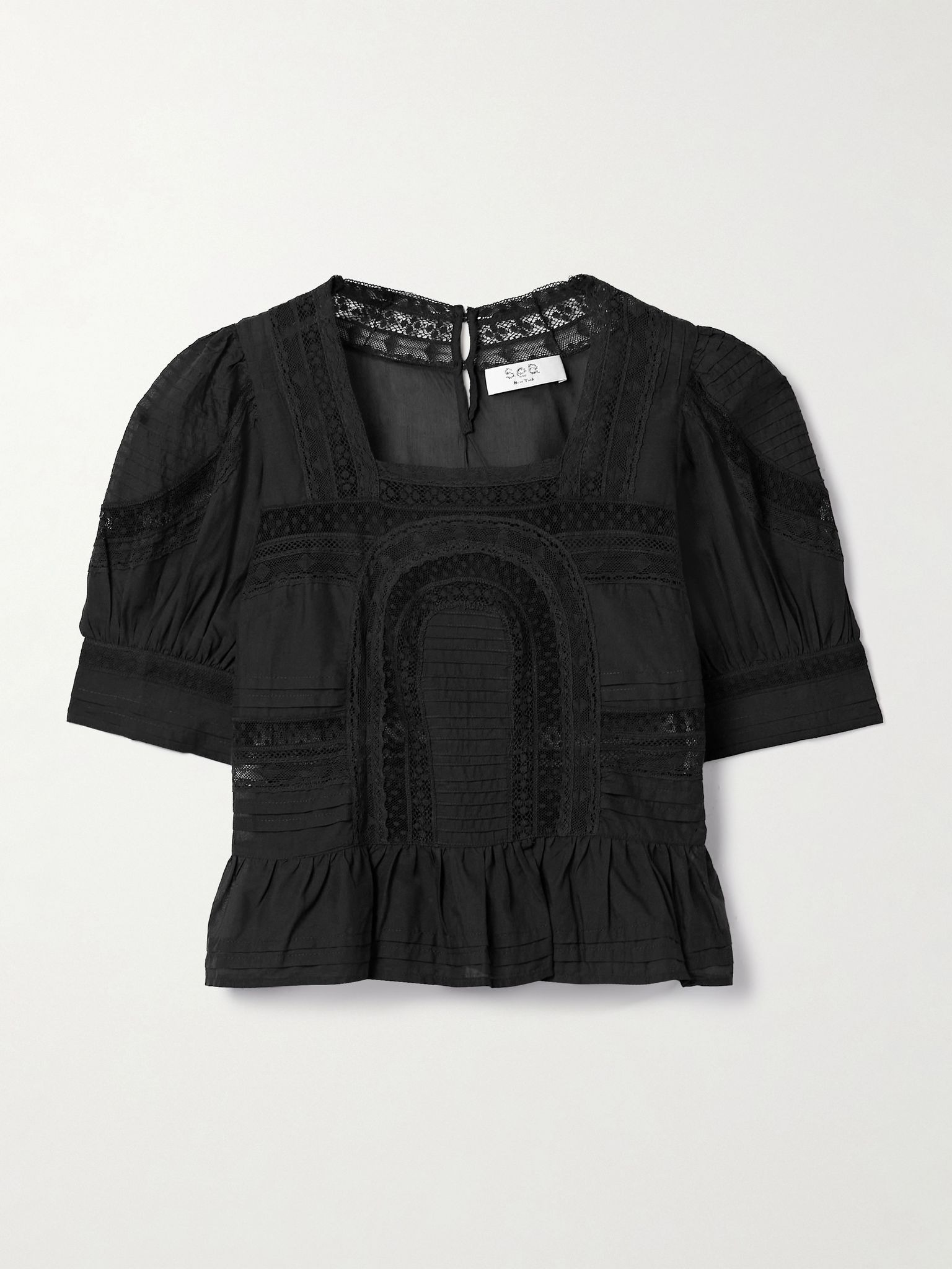 Franca lace-trimmed cotton-blend voile blouse Black - 1
