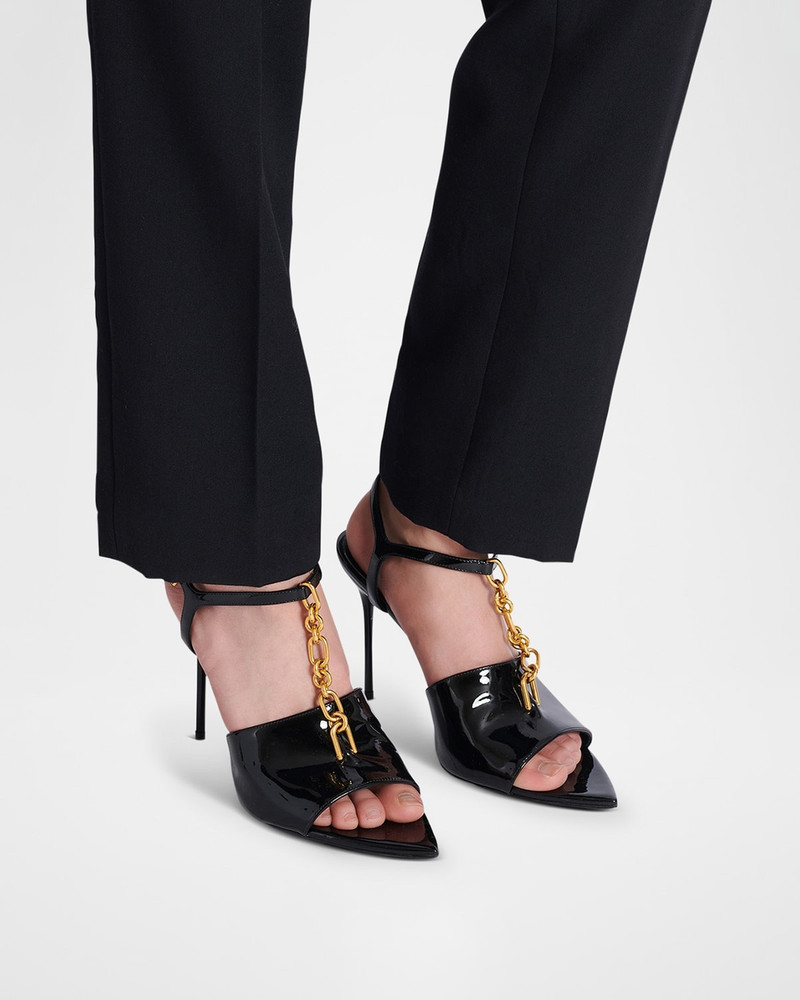 Balmain Sync Patent Leather Chain T-Strap Stiletto Sandals outlook