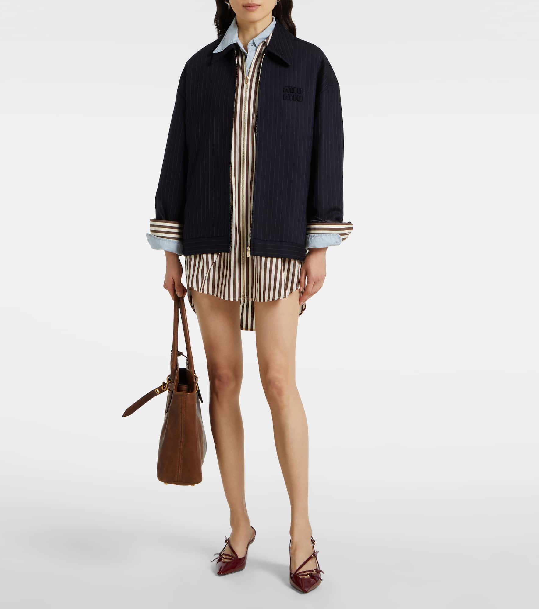 Zip-up striped cotton poplin shirt dress - 2