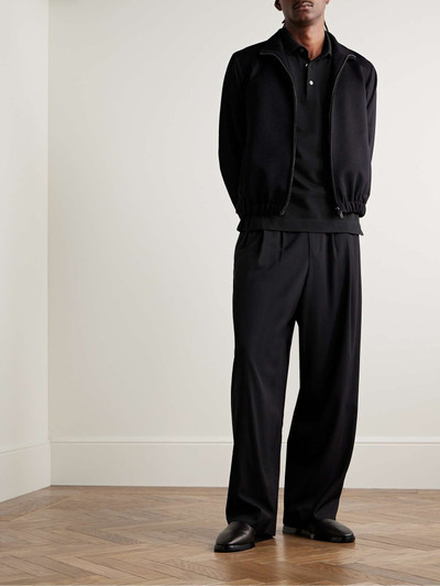 ZEGNA Slim-Fit Suede-Trimmed Cotton-Piqué Polo Shirt outlook