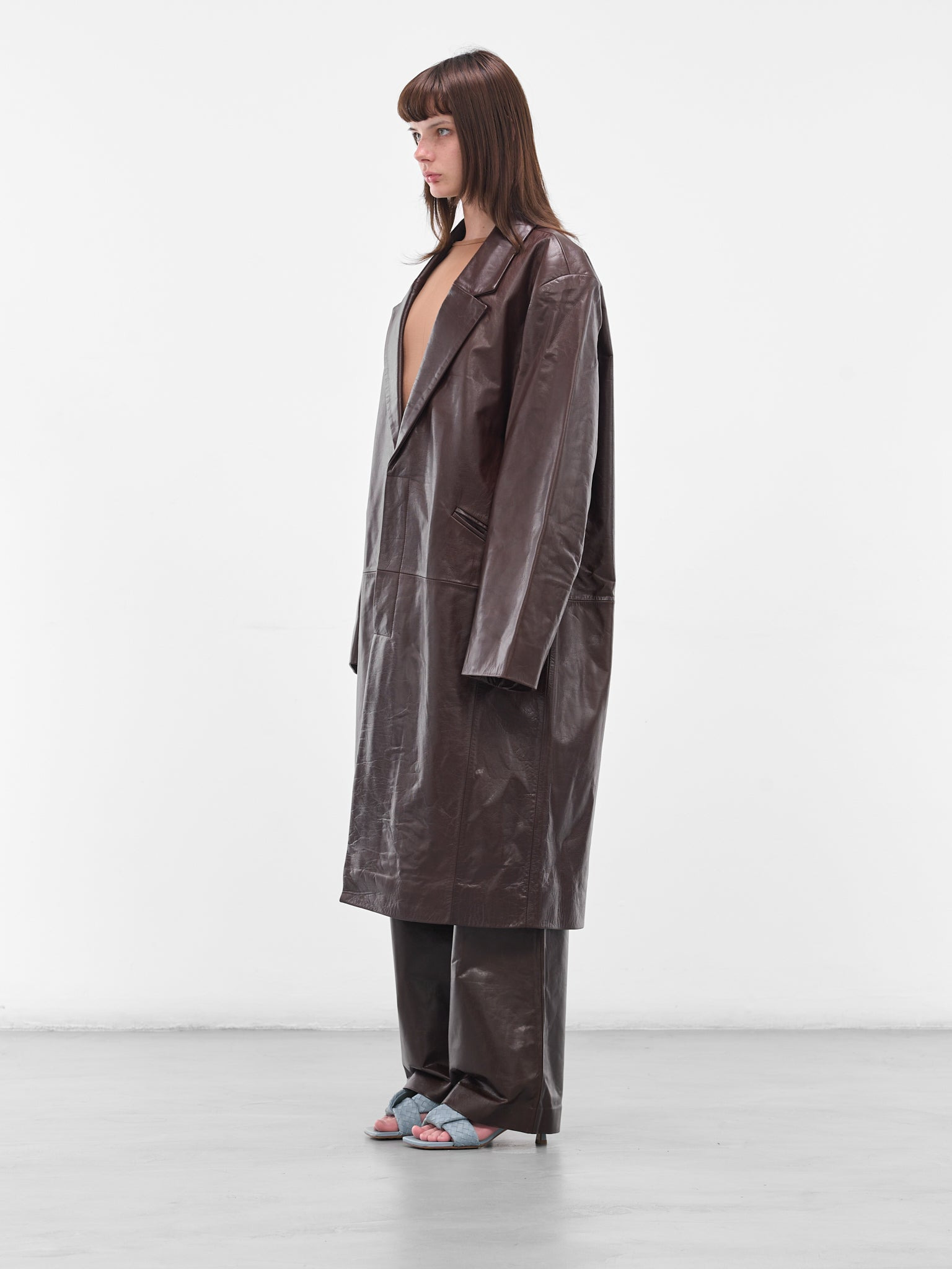 Brown Oversized Leather Coat - 2