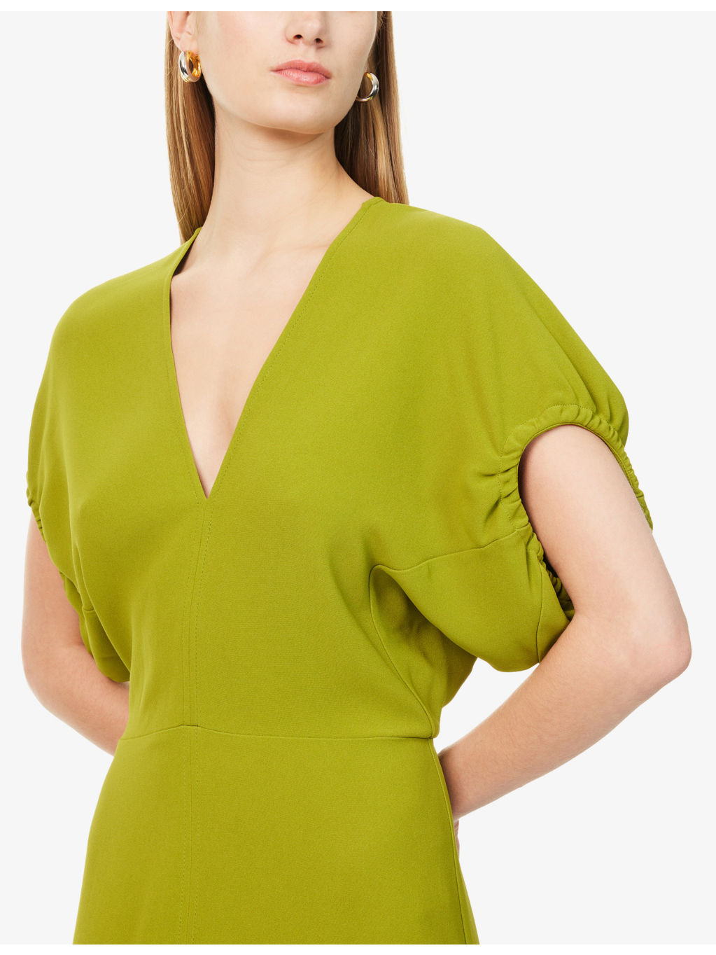 V-Neck Asymmetric-Hem Stretch-Woven Midi Dress - 5